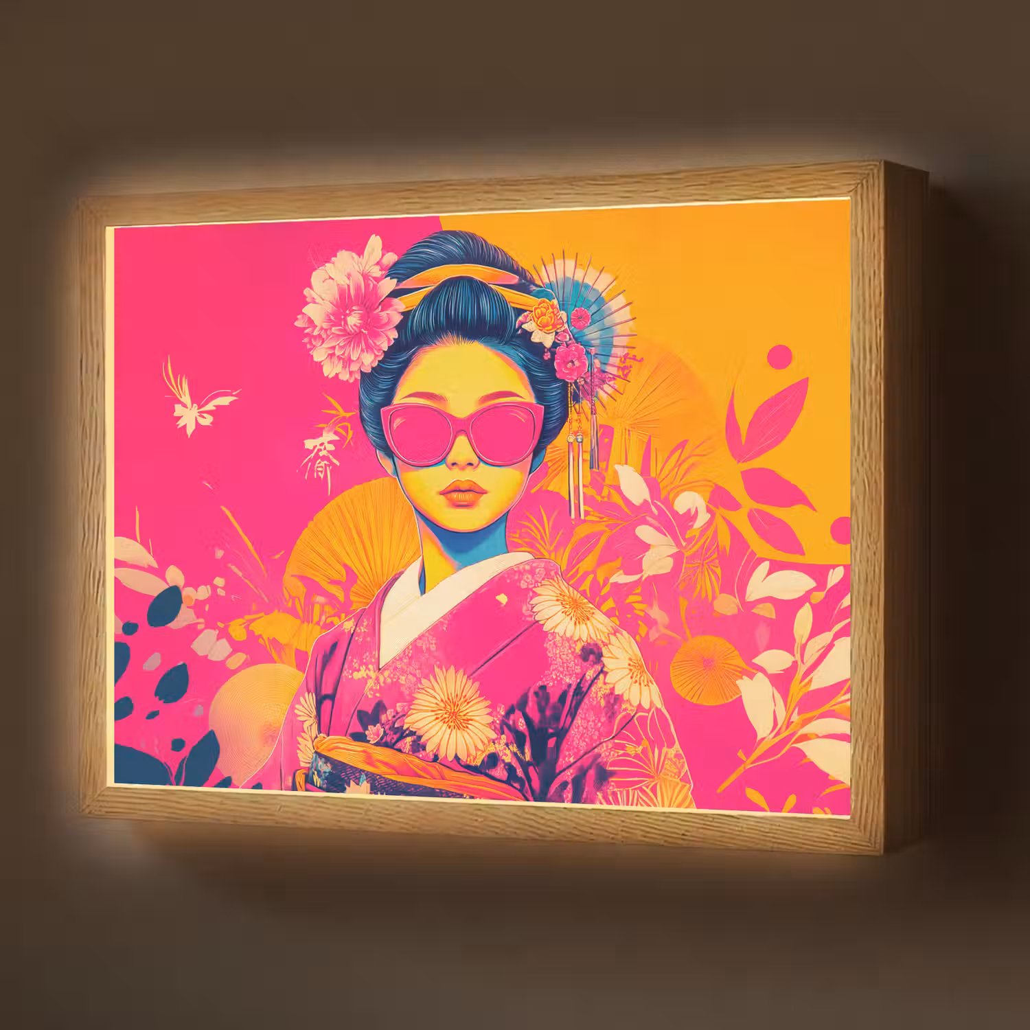 Vrouw - Zonnebril - Abstract - Oranje Light Box met batterij (Wandlamp) middel -z3d_website