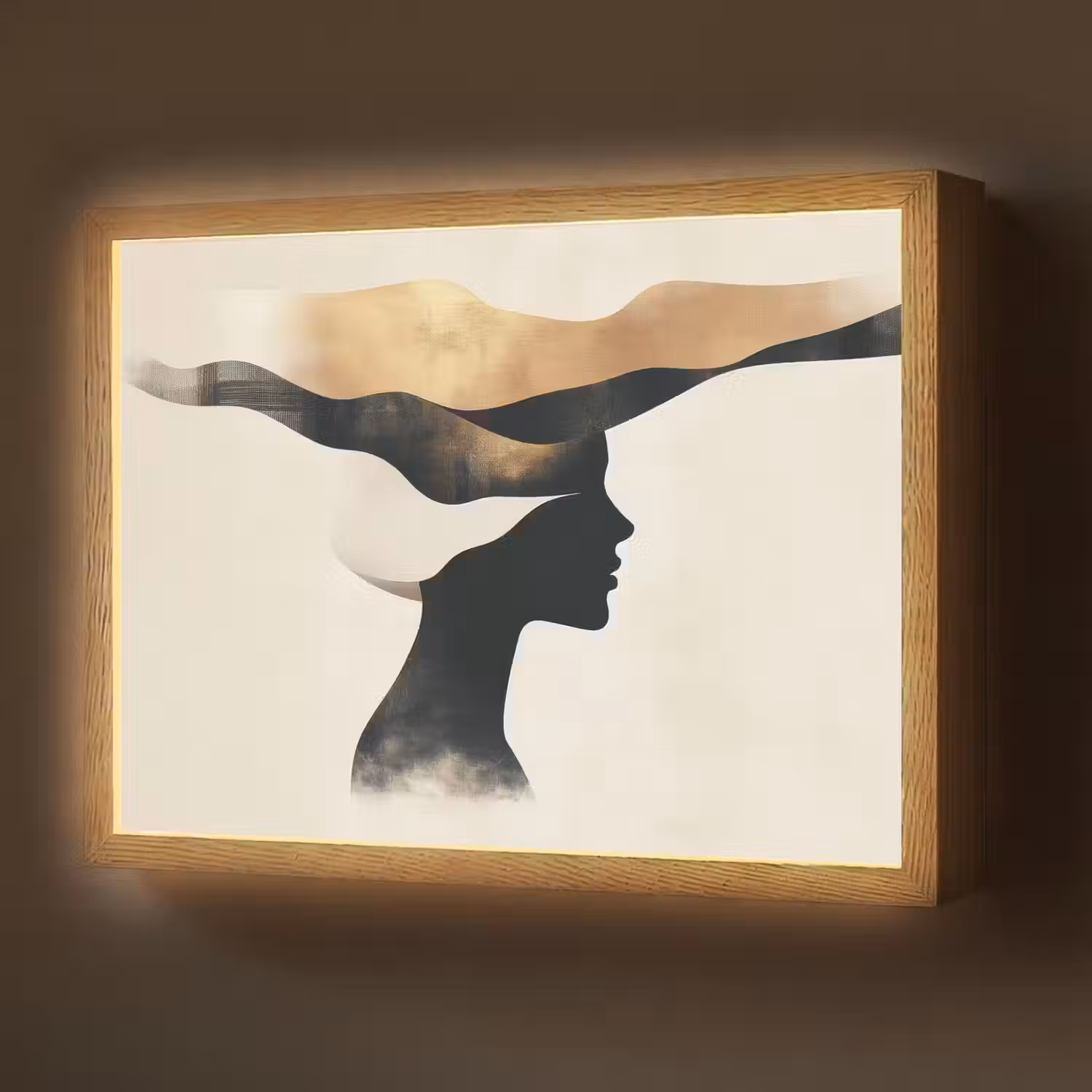 Vrouw - Golven - Zwart Light Box met batterij (Wandlamp) middel -z3d_website