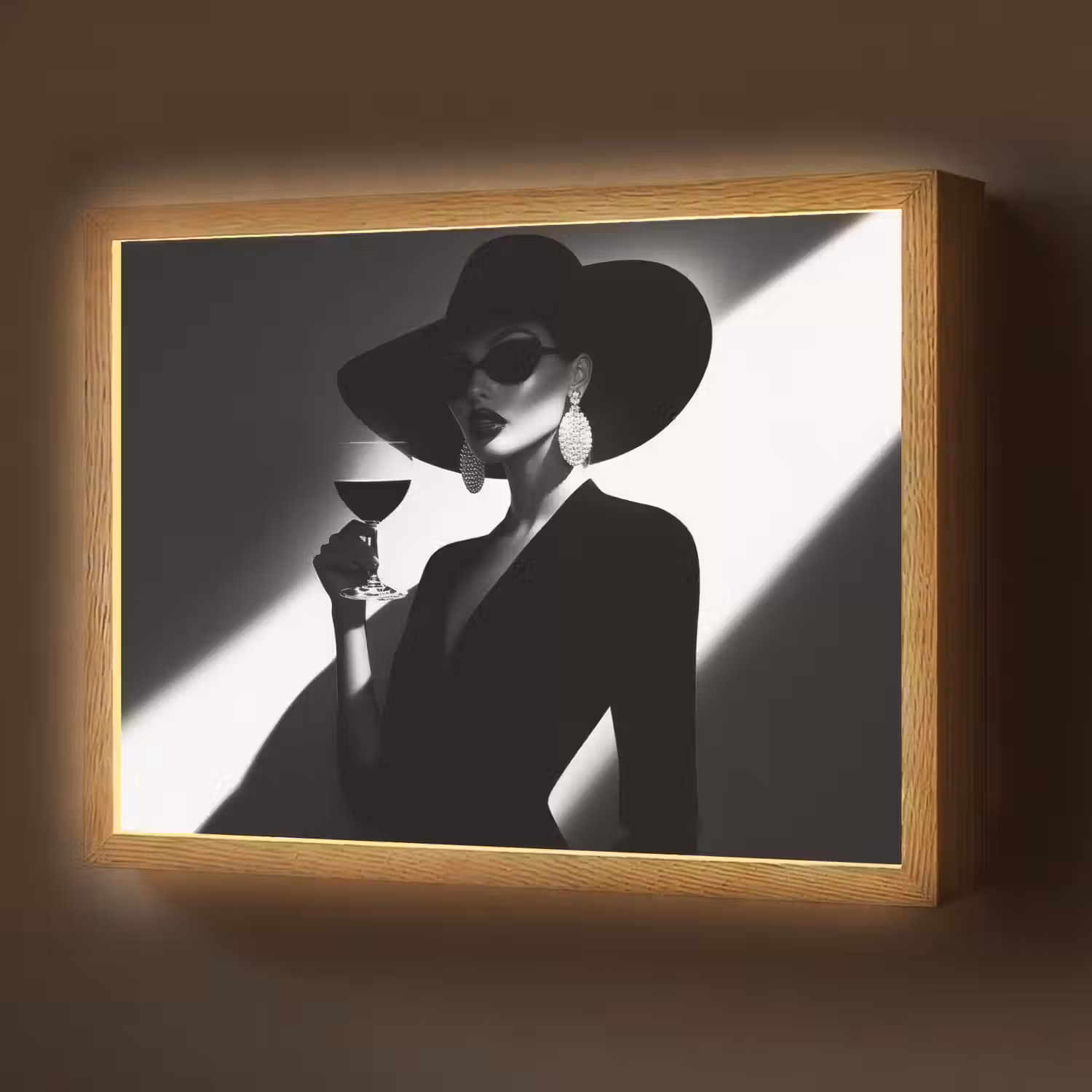 Vrouw - Wijn - Chic Light Box met batterij (Wandlamp) middel -z3d_website