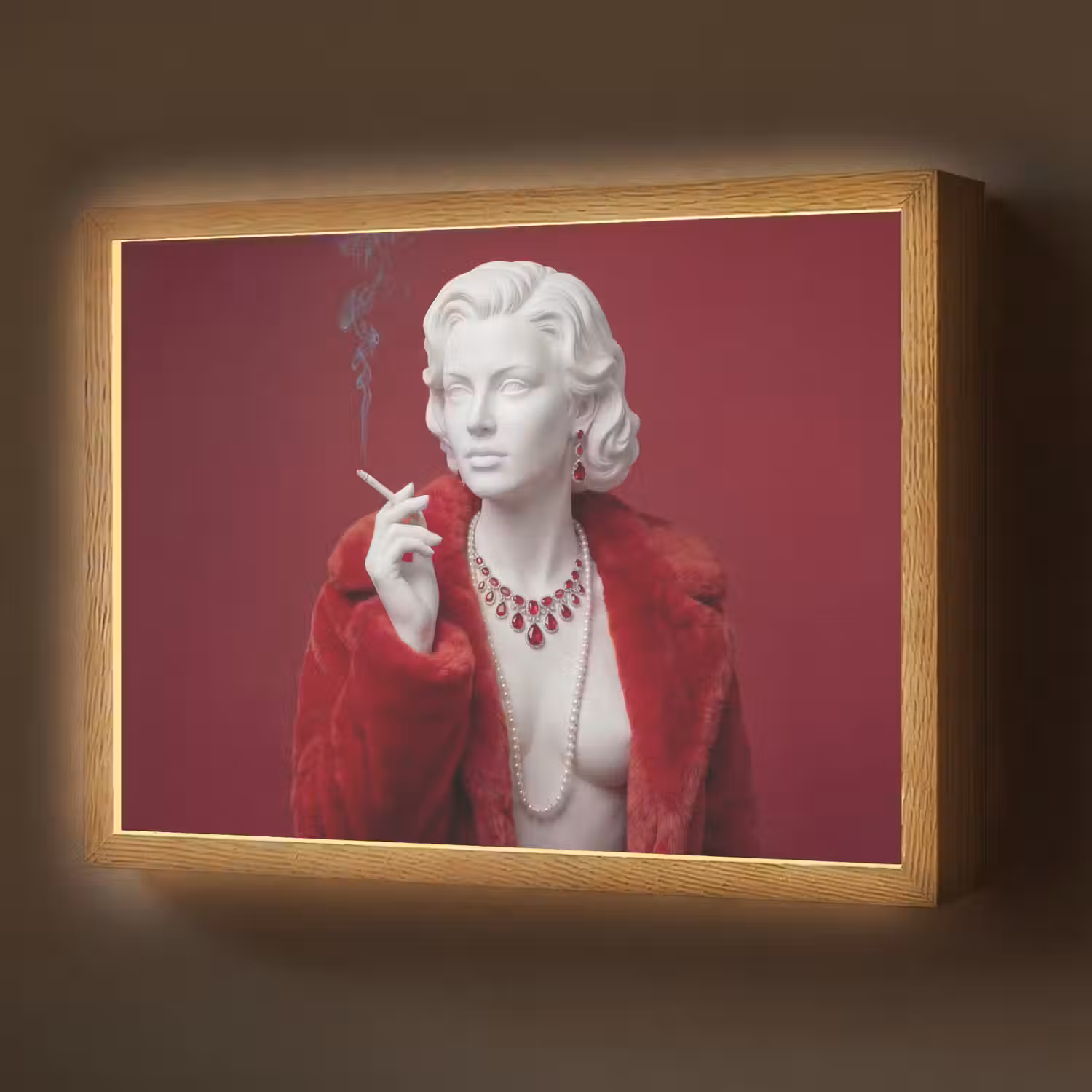 Vrouw - Bontjas - Mode - Klassiek - Rood Light Box met batterij (Wandlamp) middel -z3d_website