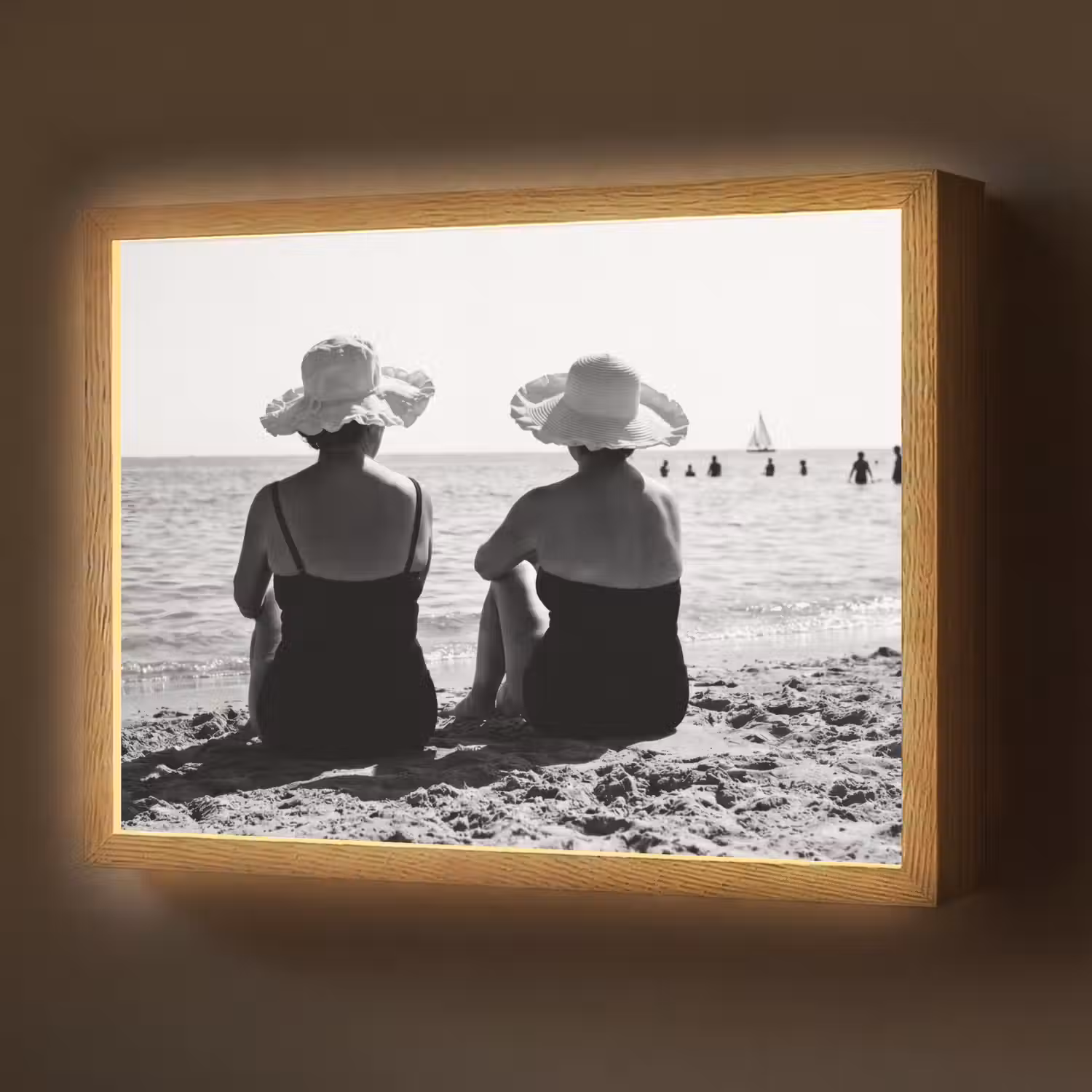 Vrouwen - Zonnehoed - Strand - Zwart - Wit Light Box met batterij (Wandlamp) middel -z3d_website