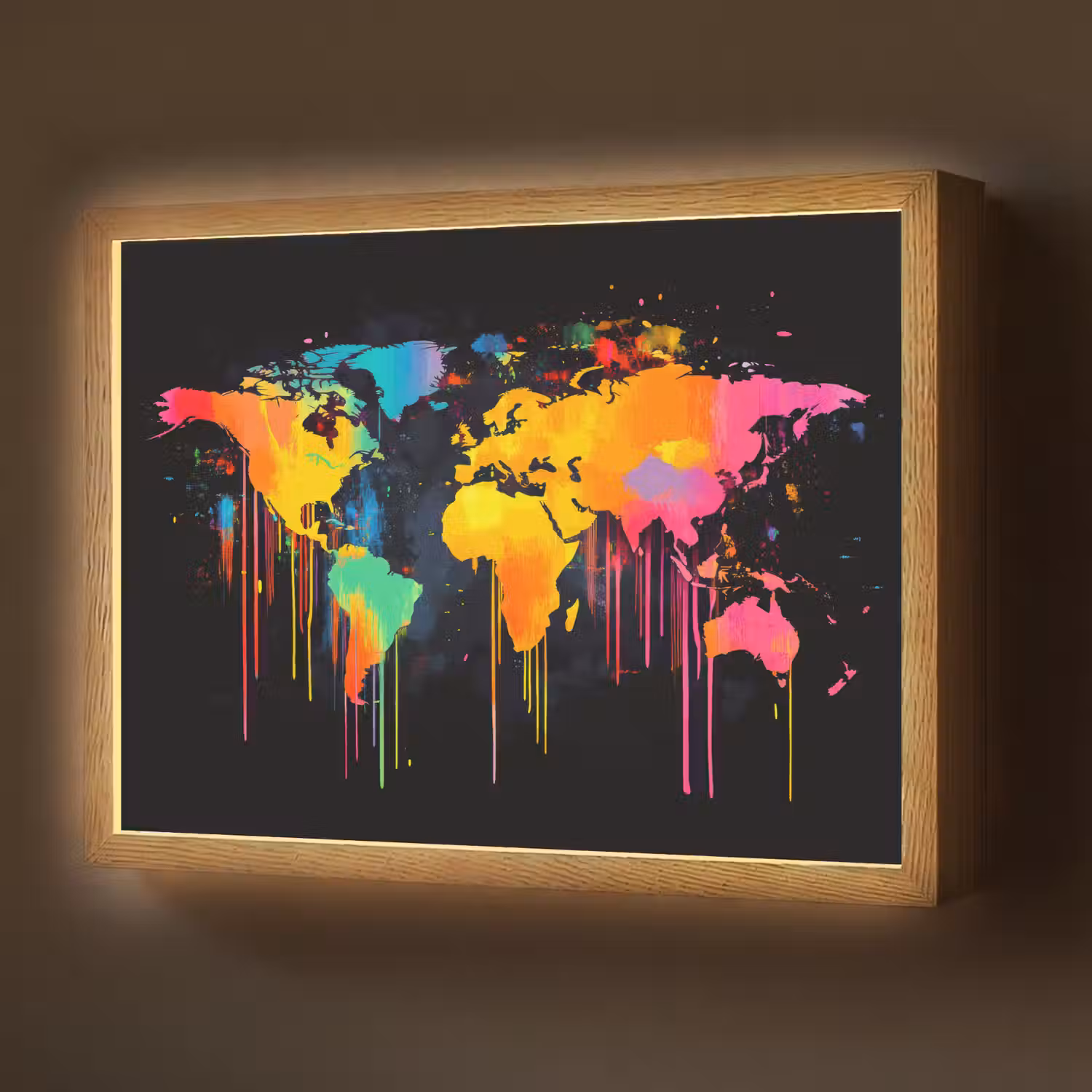 Wereldkaart - Verf - Kleurrijk - Graffiti - Wereld Light Box met batterij (Wandlamp) middel -z3d_website