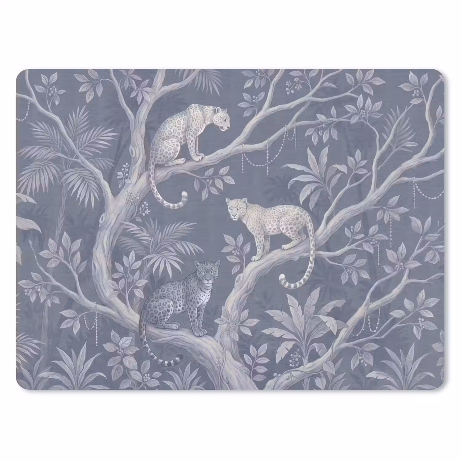 Dieren - Jungle - Illustratie - Bomen - Blauw muismat rubber klein -3d