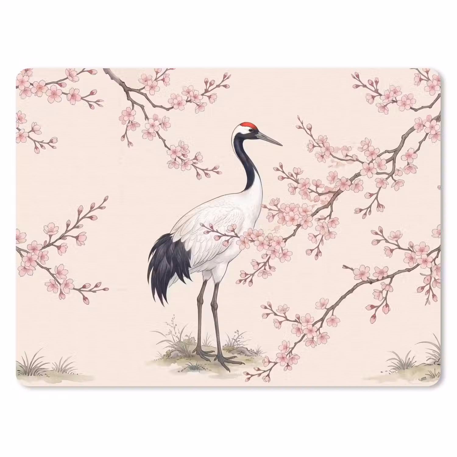 Aziatisch - Kraanvogel - Beige muismat rubber klein -3d