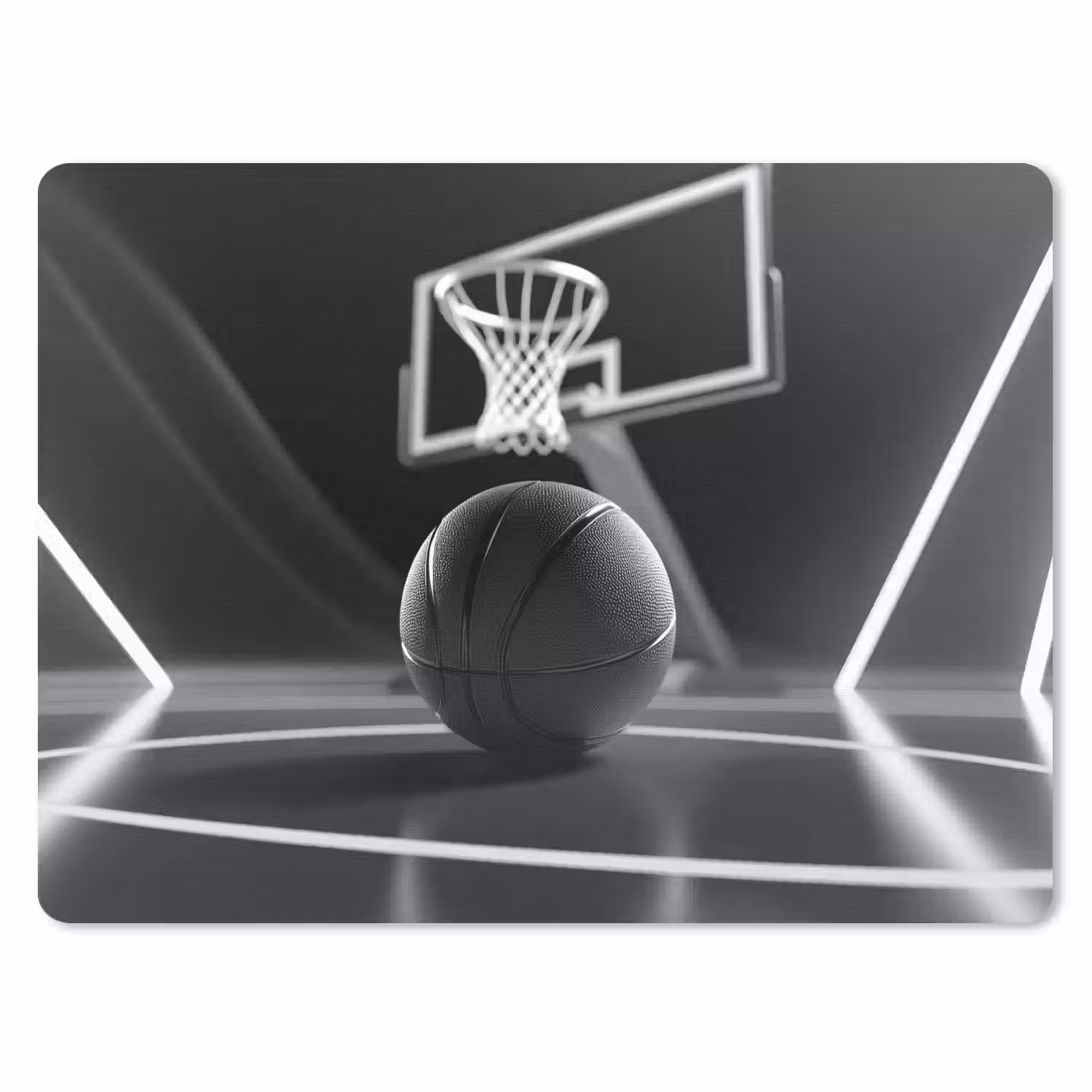 Basketbal - Basketbalveld - Lichtlijnen muismat rubber klein -3d