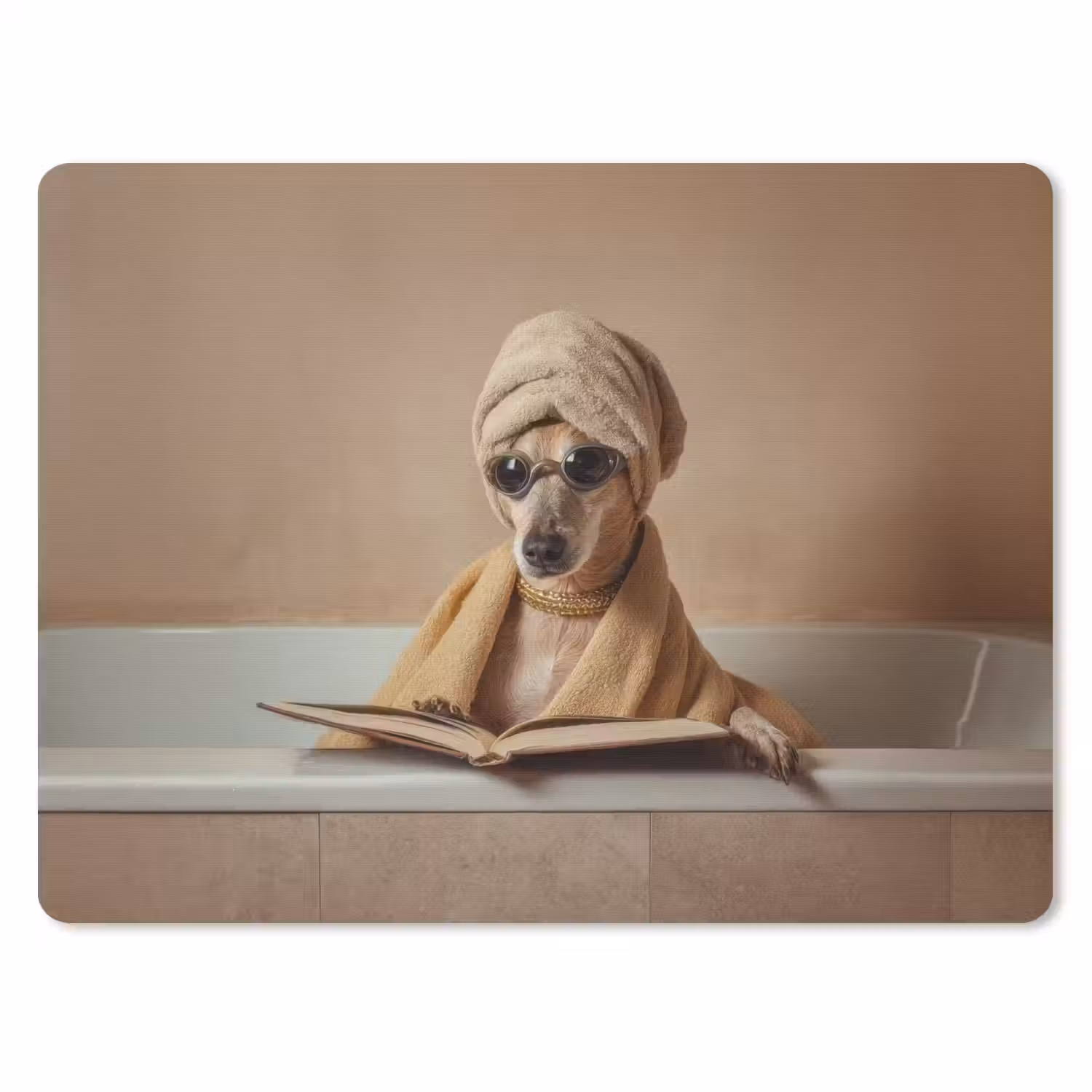 Bad - Hond - Boek - Zonnebril muismat rubber klein -3d