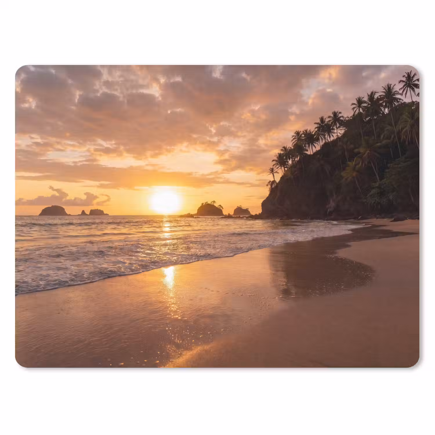 Strand - Zonsondergang - Natuur - Tropisch - Oranje muismat rubber klein -3d