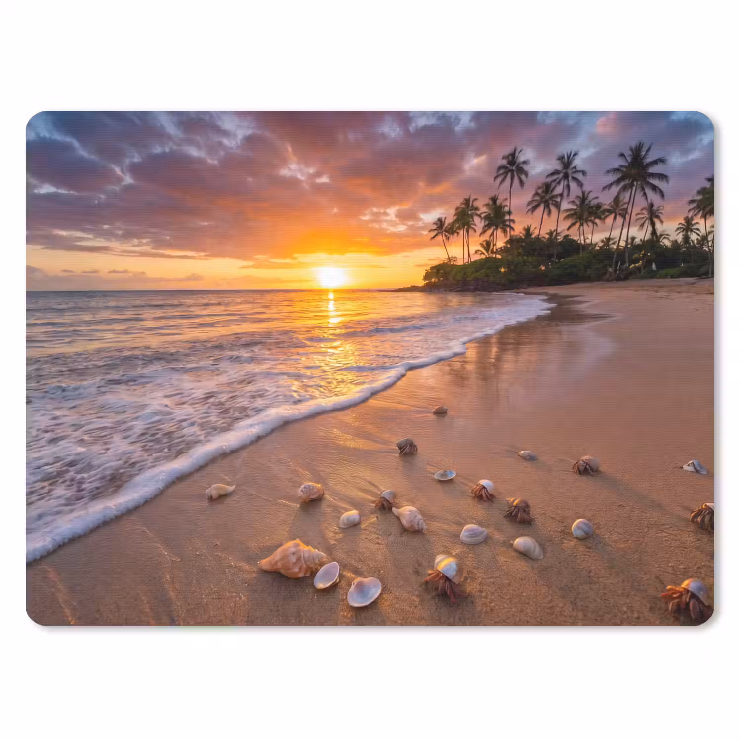Strand - Zonsondergang - Palmbomen - Natuur - Oranje muismat rubber klein -3d