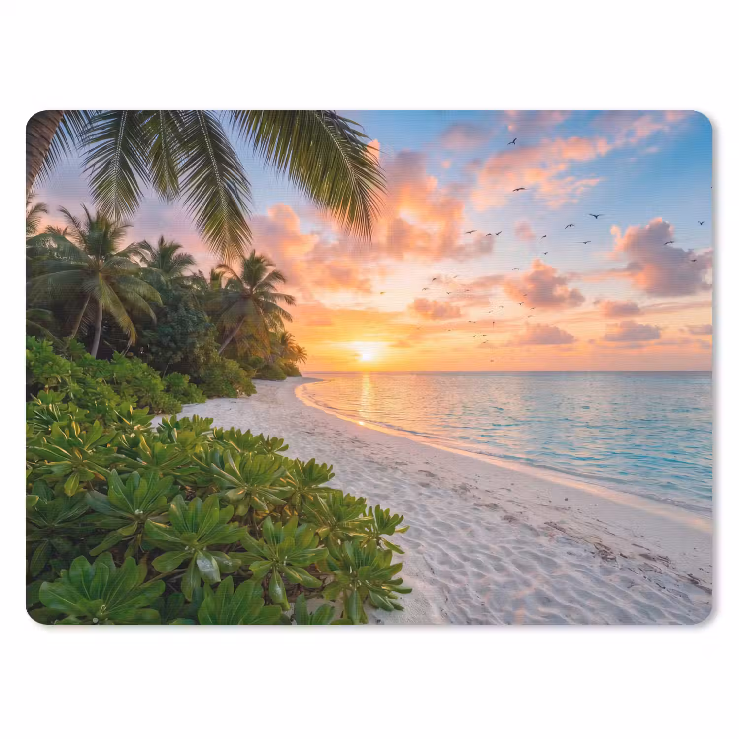 Strand - Zonsondergang - Palmbomen - Tropisch - Natuur muismat rubber klein -3d