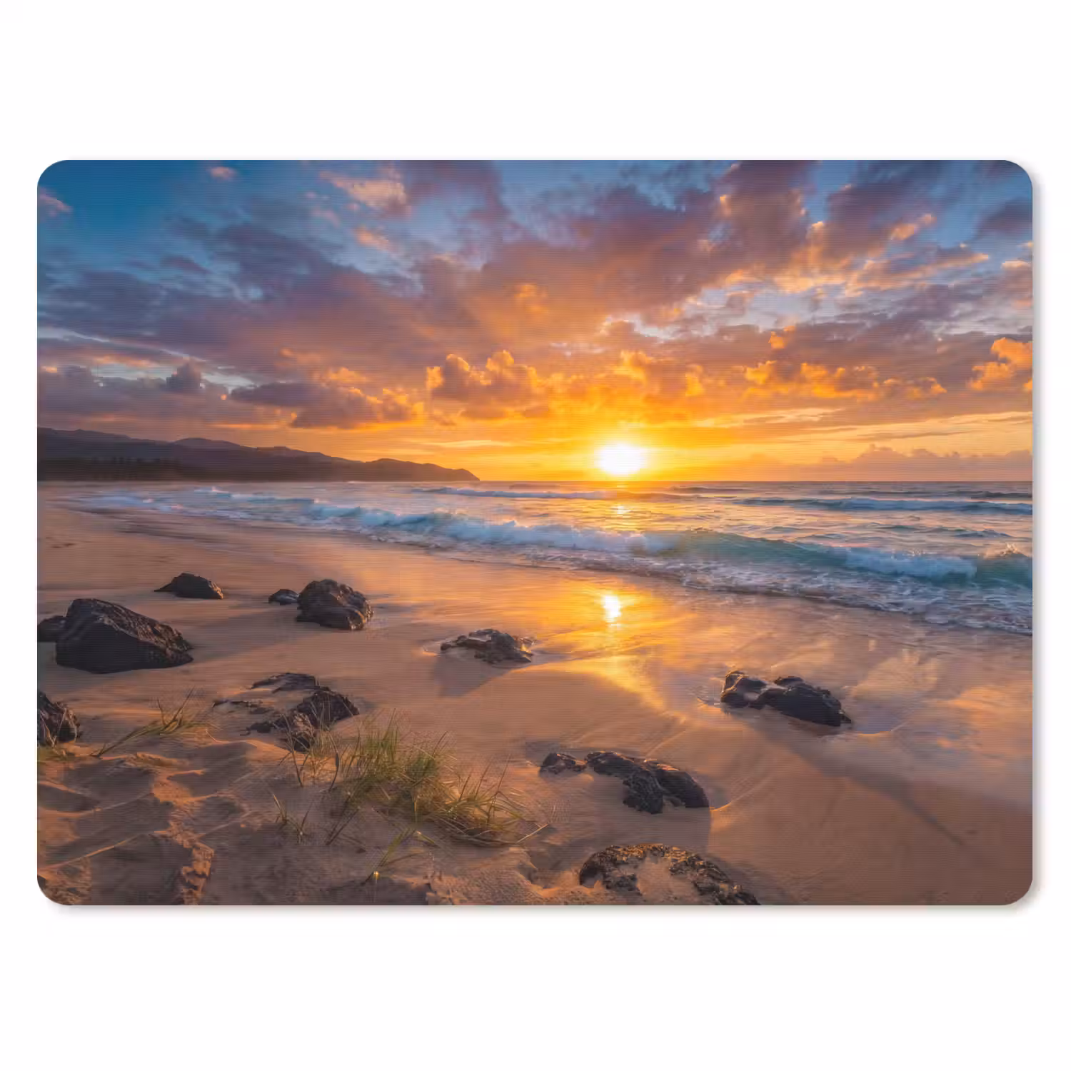 Strand - Zonsondergang - Golven - Natuur - Oranje muismat rubber klein -3d