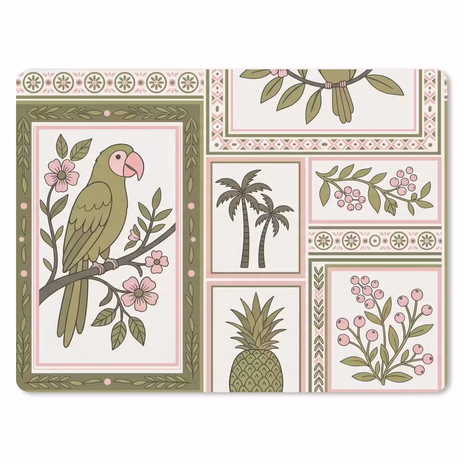 Vogel - Tropisch - Patroon - Decoratief - Groen muismat rubber klein -3d