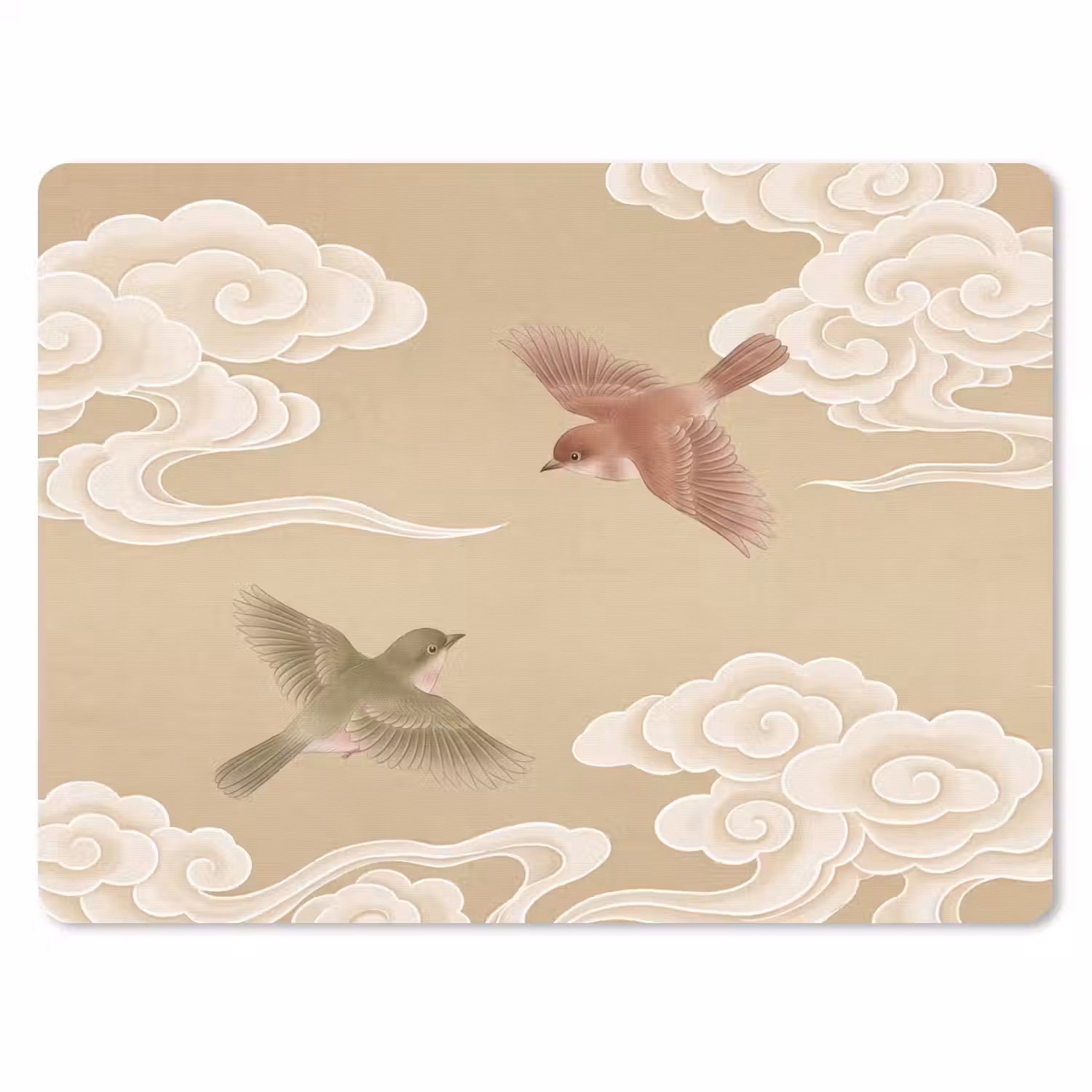 Vogels - Vliegen - Beige muismat rubber klein -3d