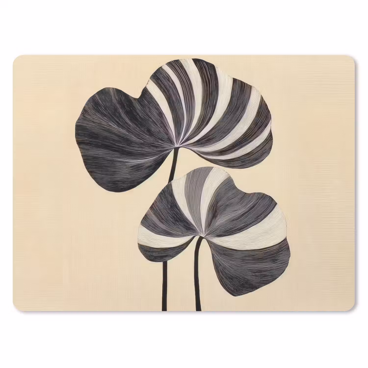 Zwart - Bladeren - Strepen - Minimalistisch muismat rubber klein -3d