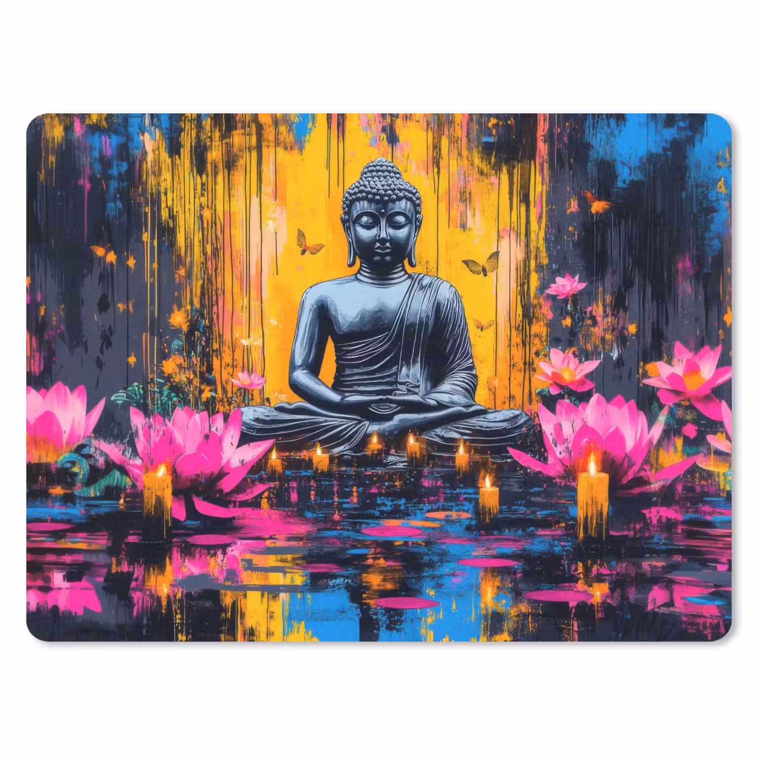 Buddha - Bloemen - Kaarsen - Geel muismat rubber klein -3d