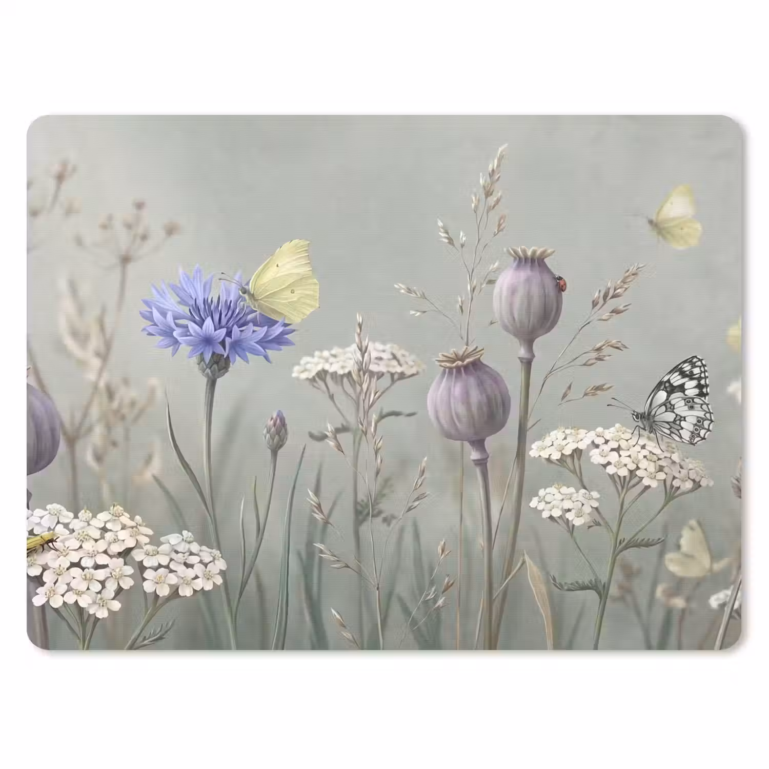 Vlinders - Wildbloemen - Illustratie - Kleurrijk muismat rubber klein -3d