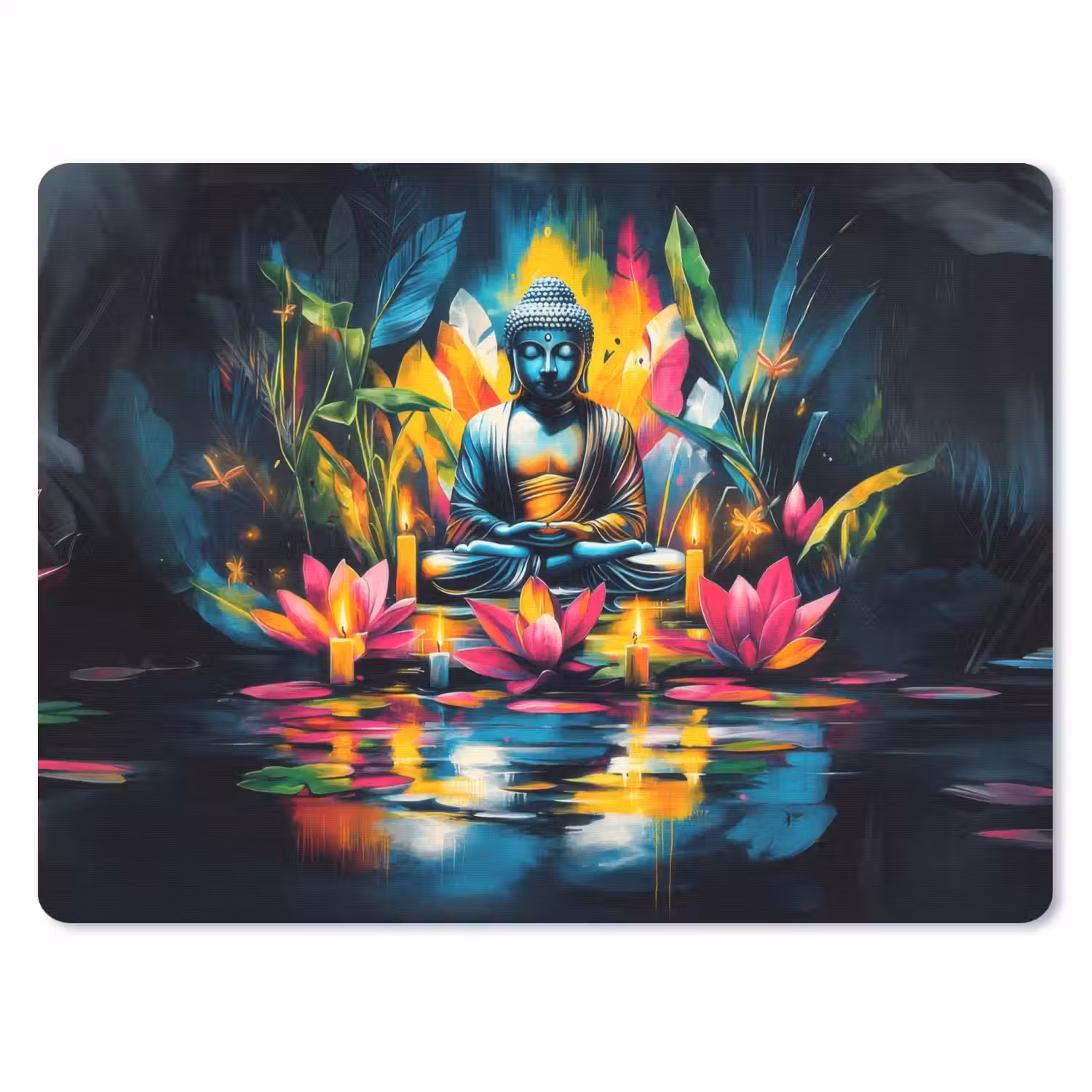 Kaarsen - Bloemen - Buddha - Water muismat rubber klein -3d