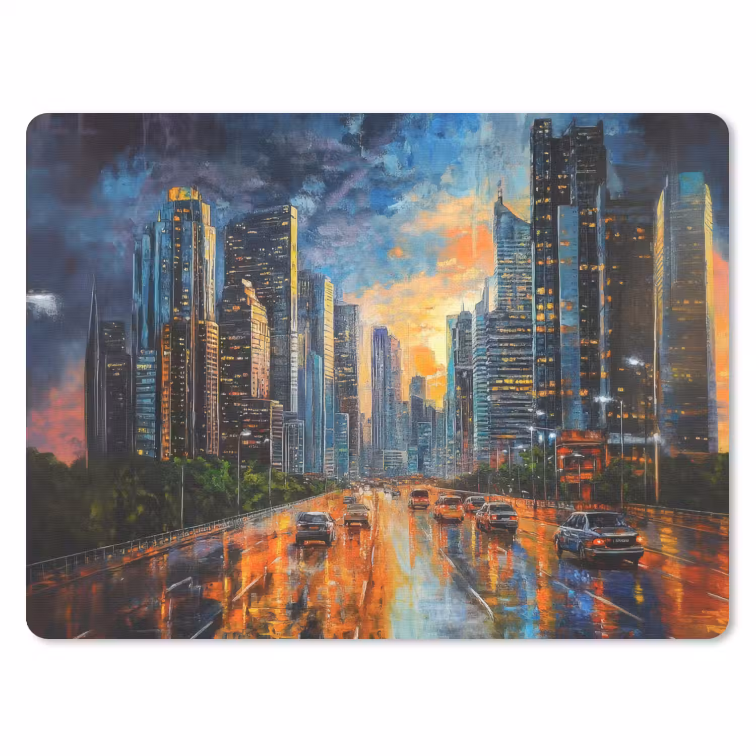 Auto - Skyline - Zon - Blauw muismat rubber klein -3d