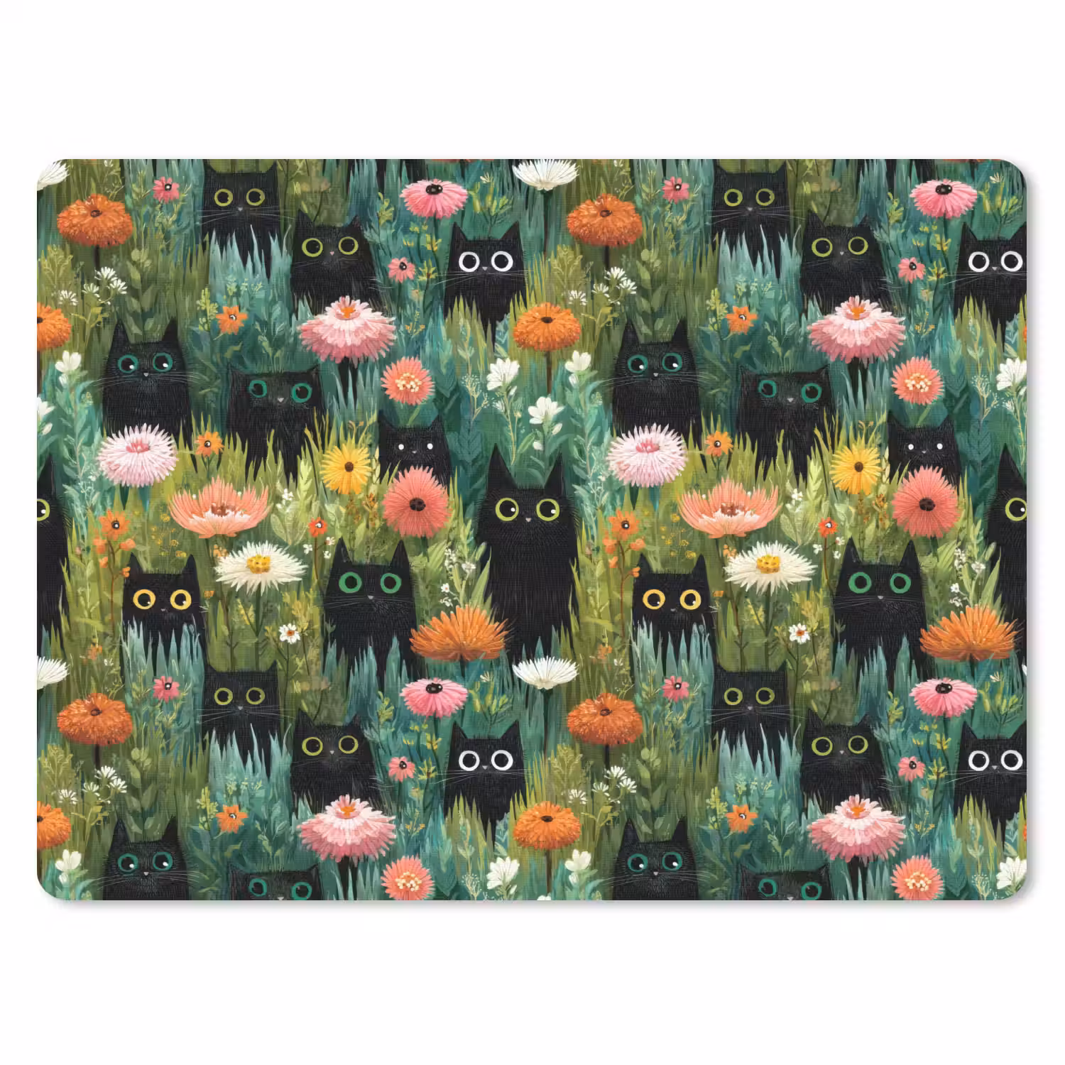 Katten - Bloemen - Kleurrijk muismat rubber klein 262 -3d