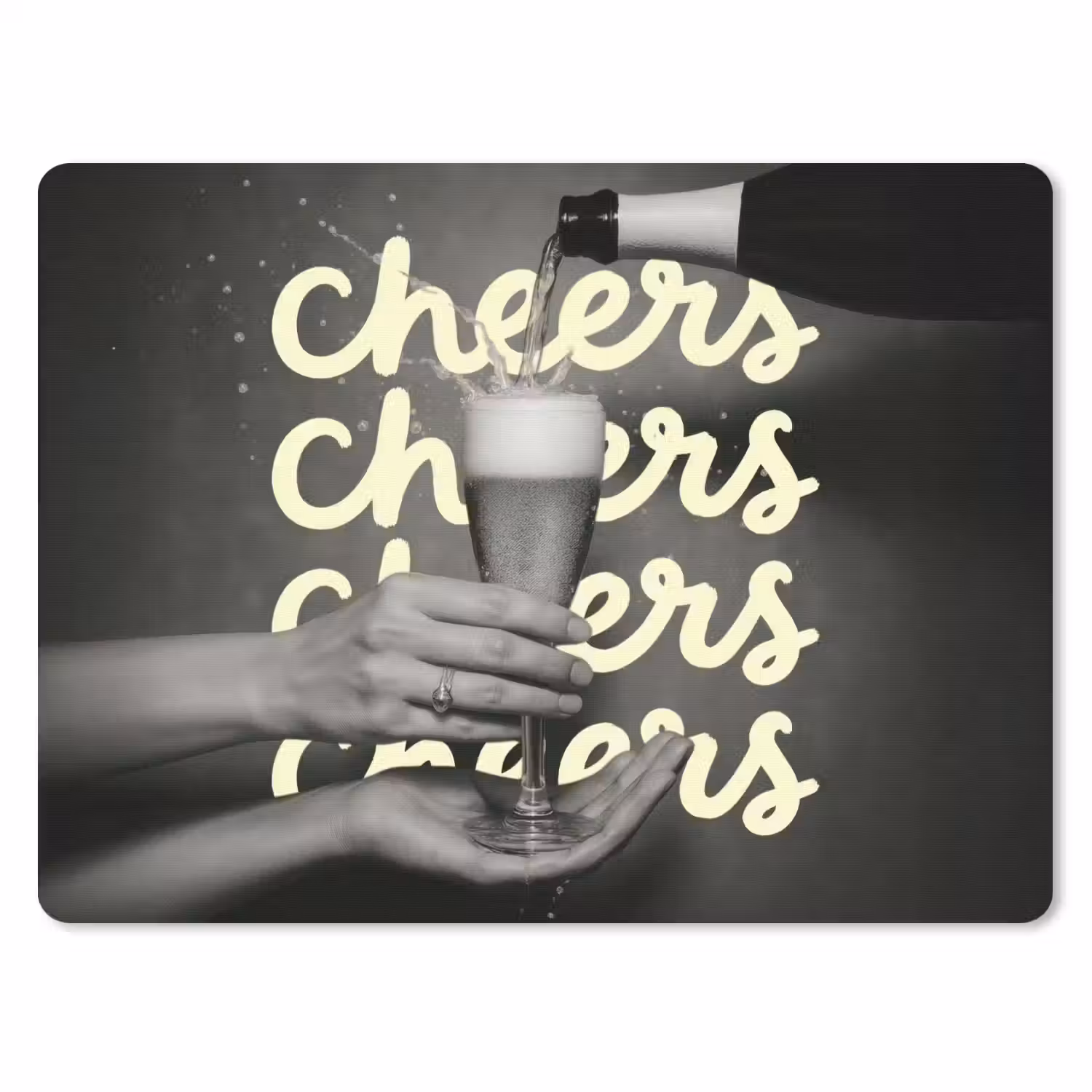 Cheers - Wijn - Zwart - Wit muismat rubber klein -3d
