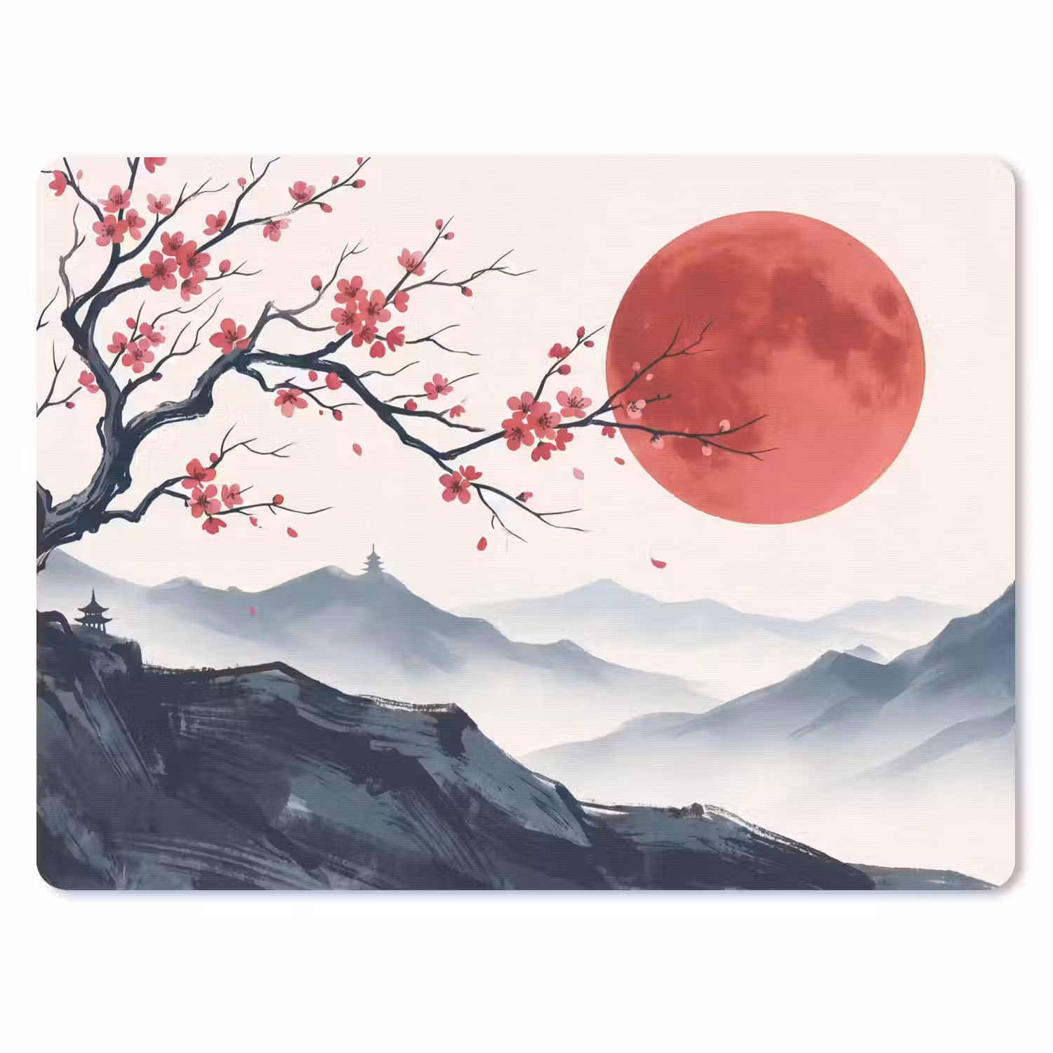 Kersenbloesem - Oosters - Rood muismat rubber klein -3d