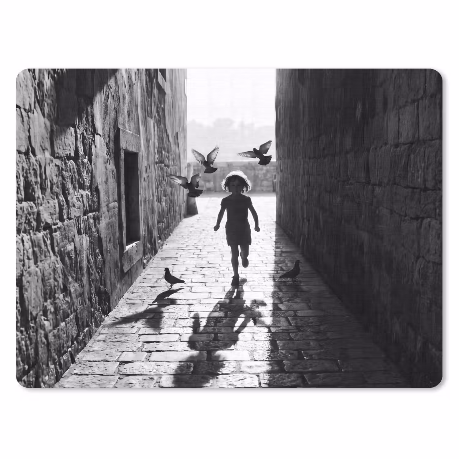 Kind - Vogel - Straat - Zwart-wit - Spelen muismat rubber klein -3d