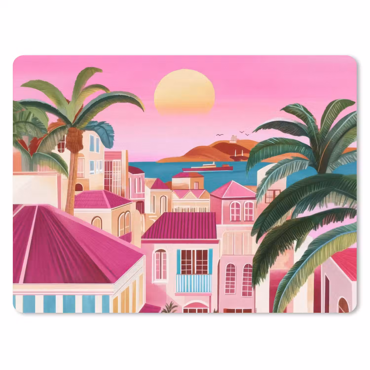 Stad - Roze - Palmbomen muismat rubber klein -3d