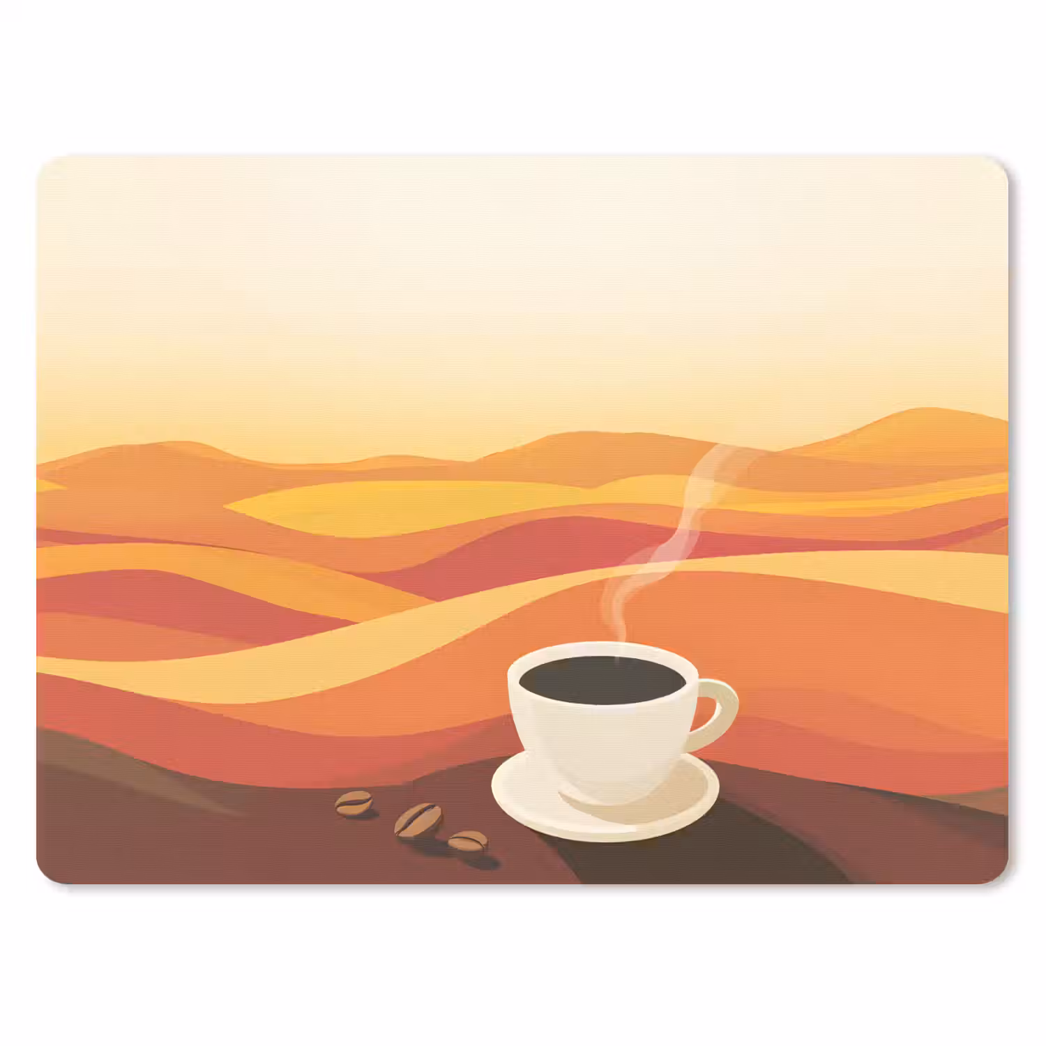 Koffie - Landschap - Oranje - Koffiebonen muismat rubber klein -3d