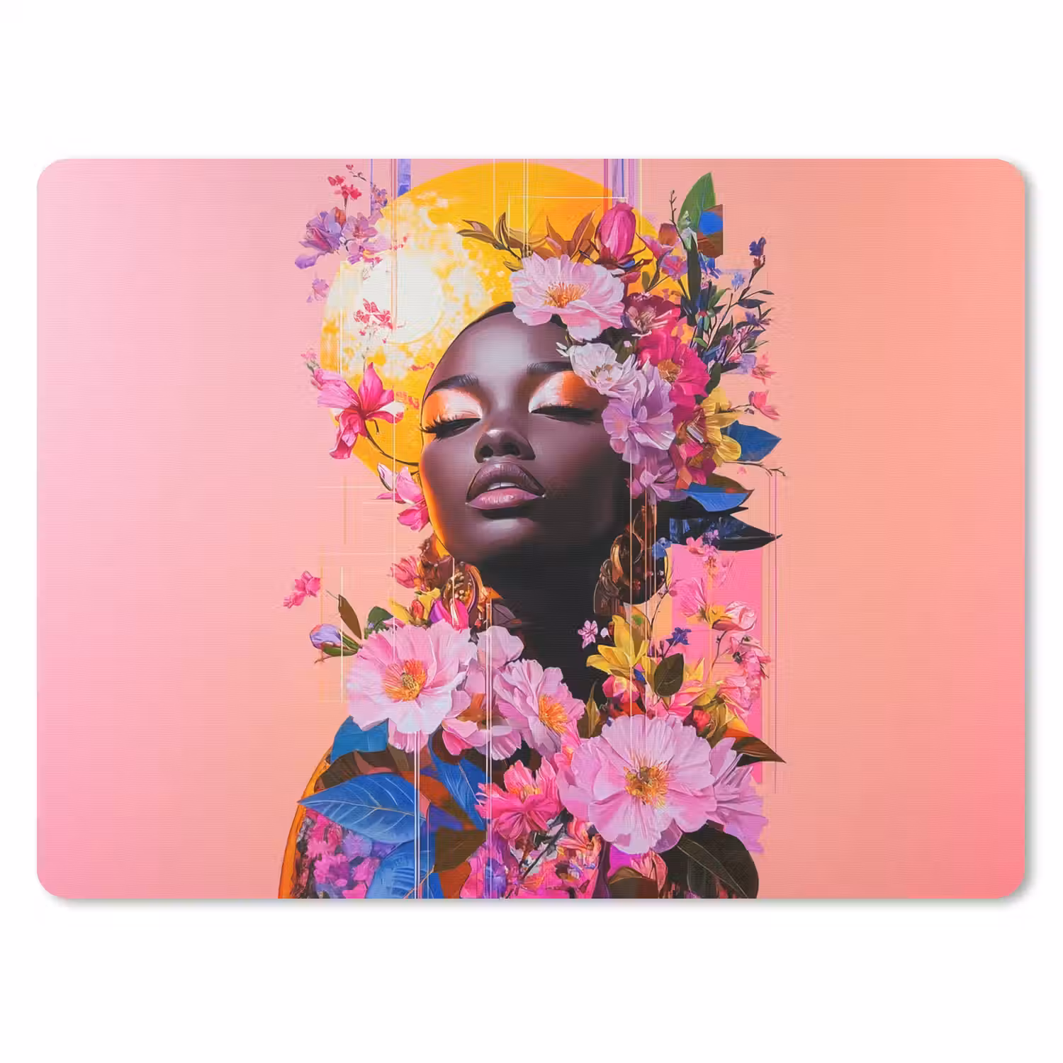 Kleurrijk - Bloemen - Vrouw - Zon muismat rubber klein -3d