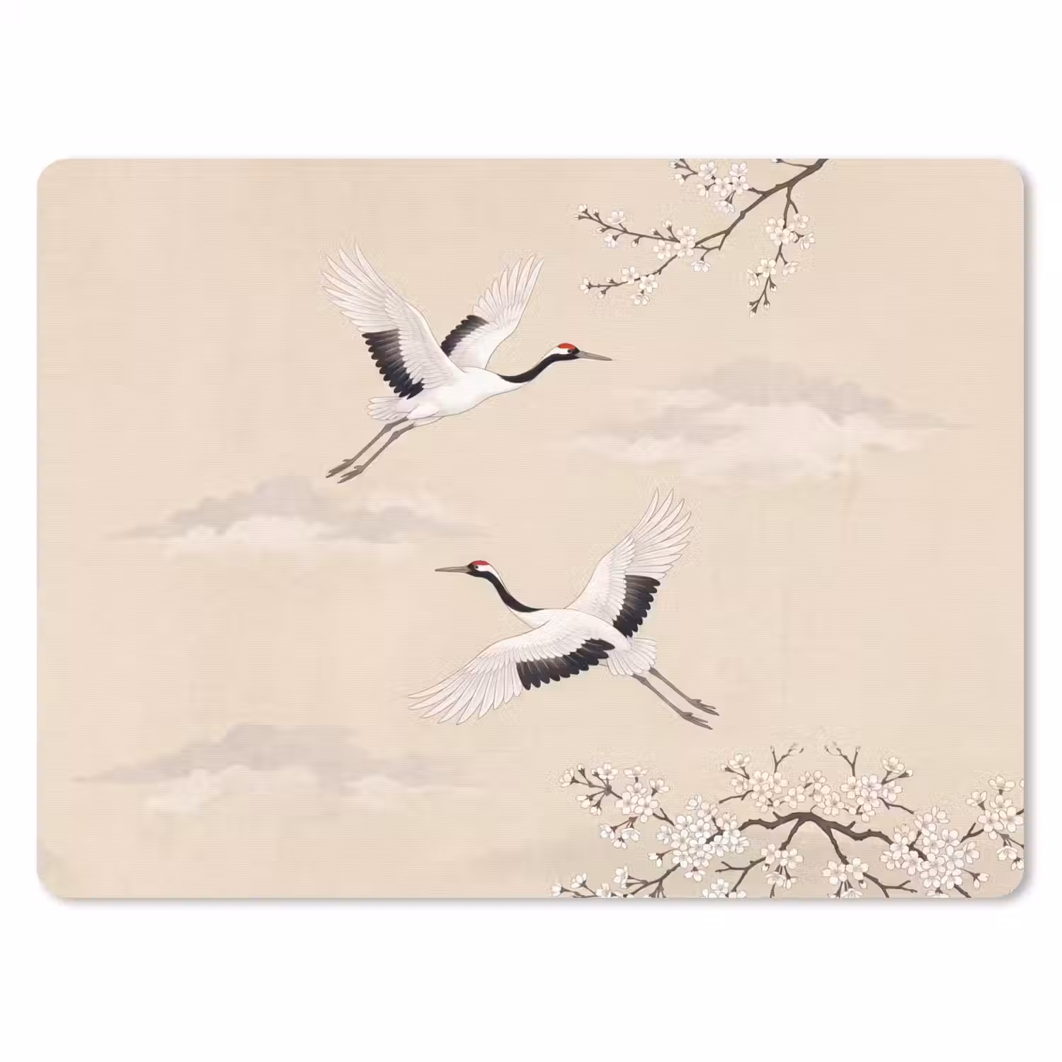 Kraanvogels - Bloesem - Beige muismat rubber klein -3d