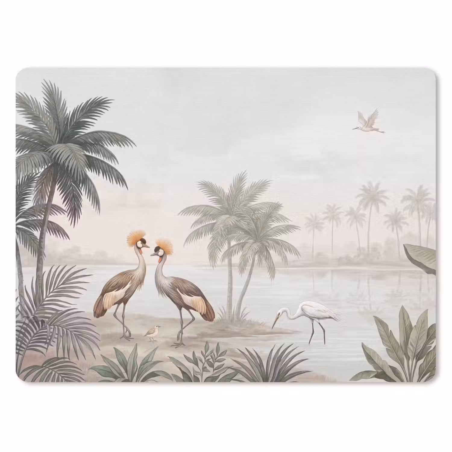 Kraanvogels - Palmbomen - Tropisch muismat rubber klein -3d
