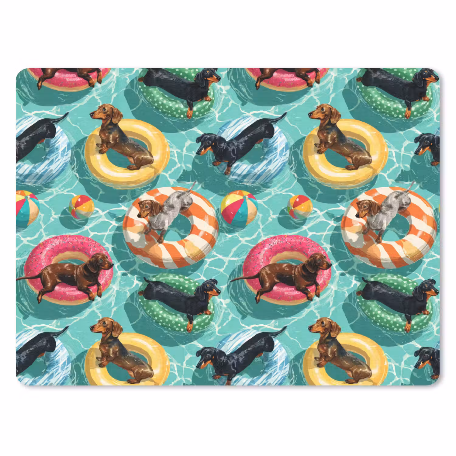 Teckels - Zwembad - Kleurrijk muismat rubber klein 262 -3d