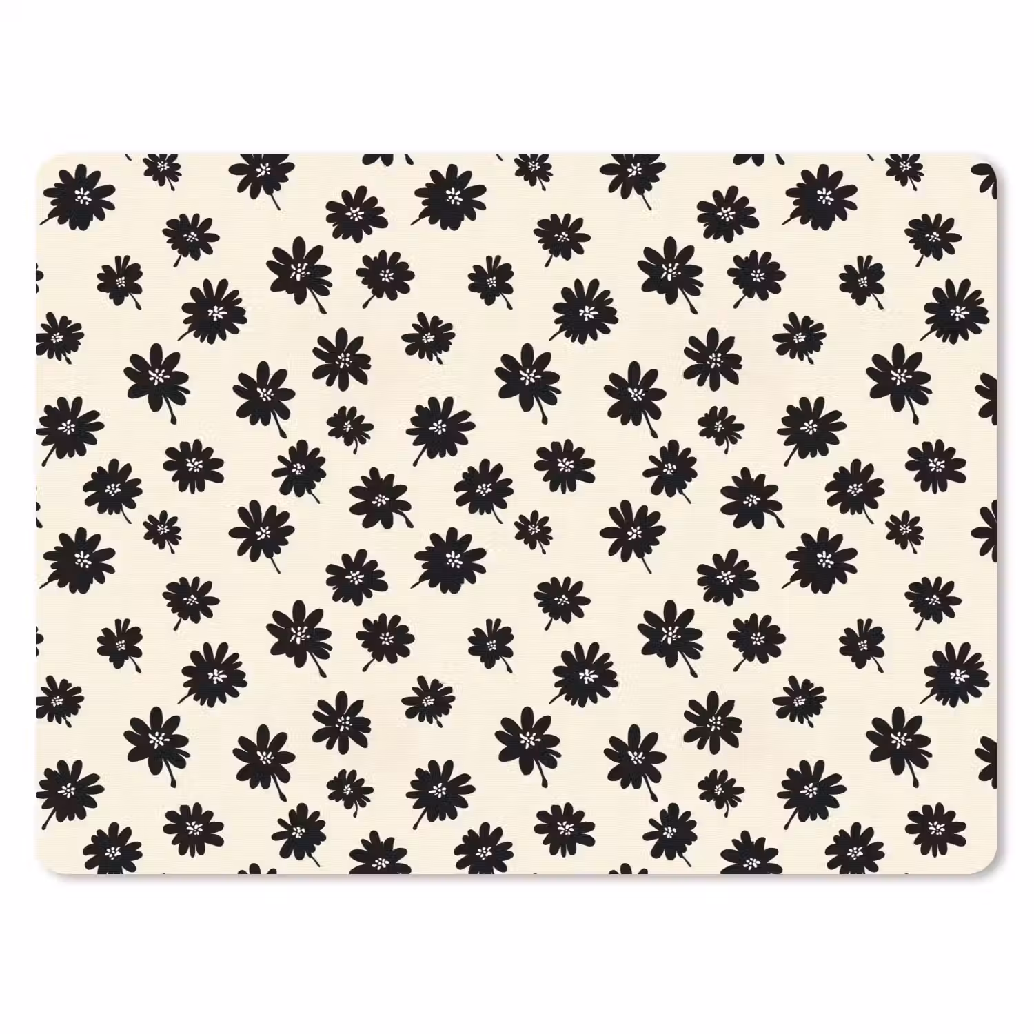 Madeliefjes - Grafisch - Zwart - Beige muismat rubber klein 262 -3d
