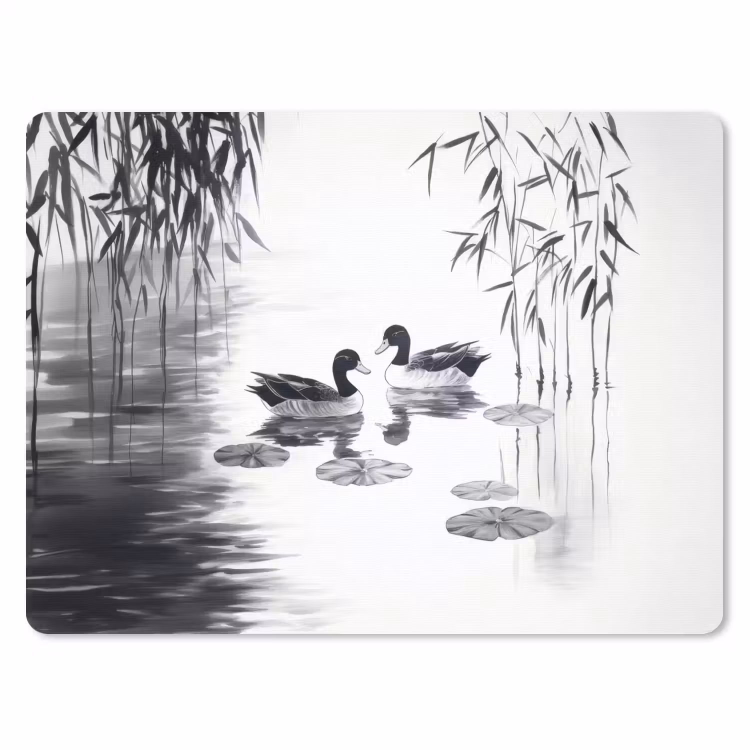 Eenden - Waterlelies - Riet - Zwart muismat rubber klein -3d