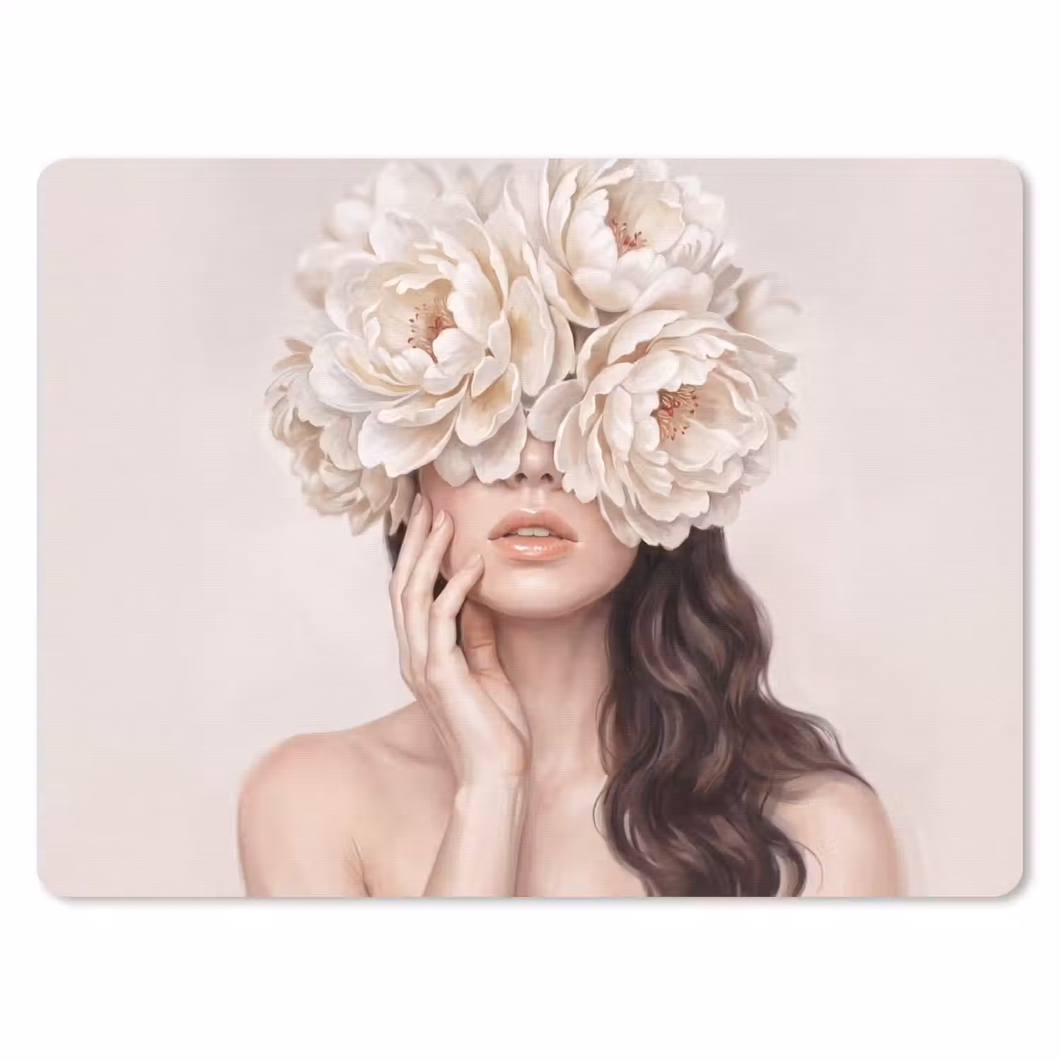 Gezicht - Pioenrozen - Crème muismat rubber klein -3d