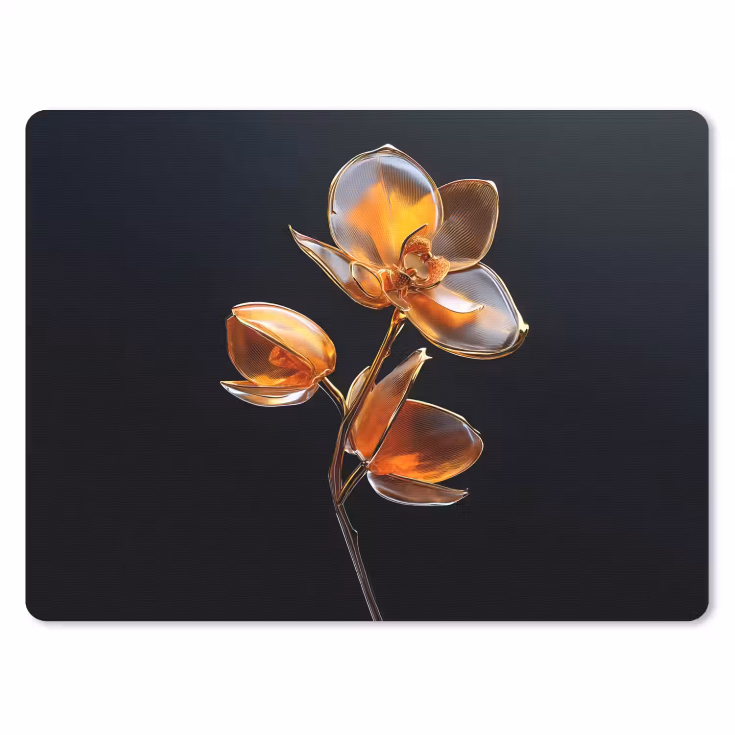 Bloem - Orchidee - Oranje muismat rubber klein -3d