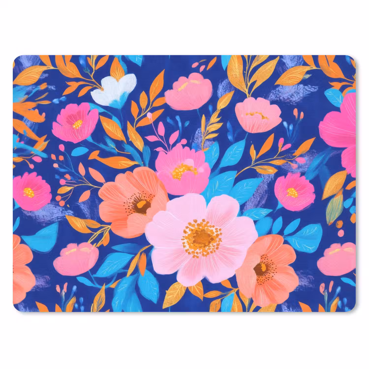 Bloemen - Blauw - Roze muismat rubber klein -3d