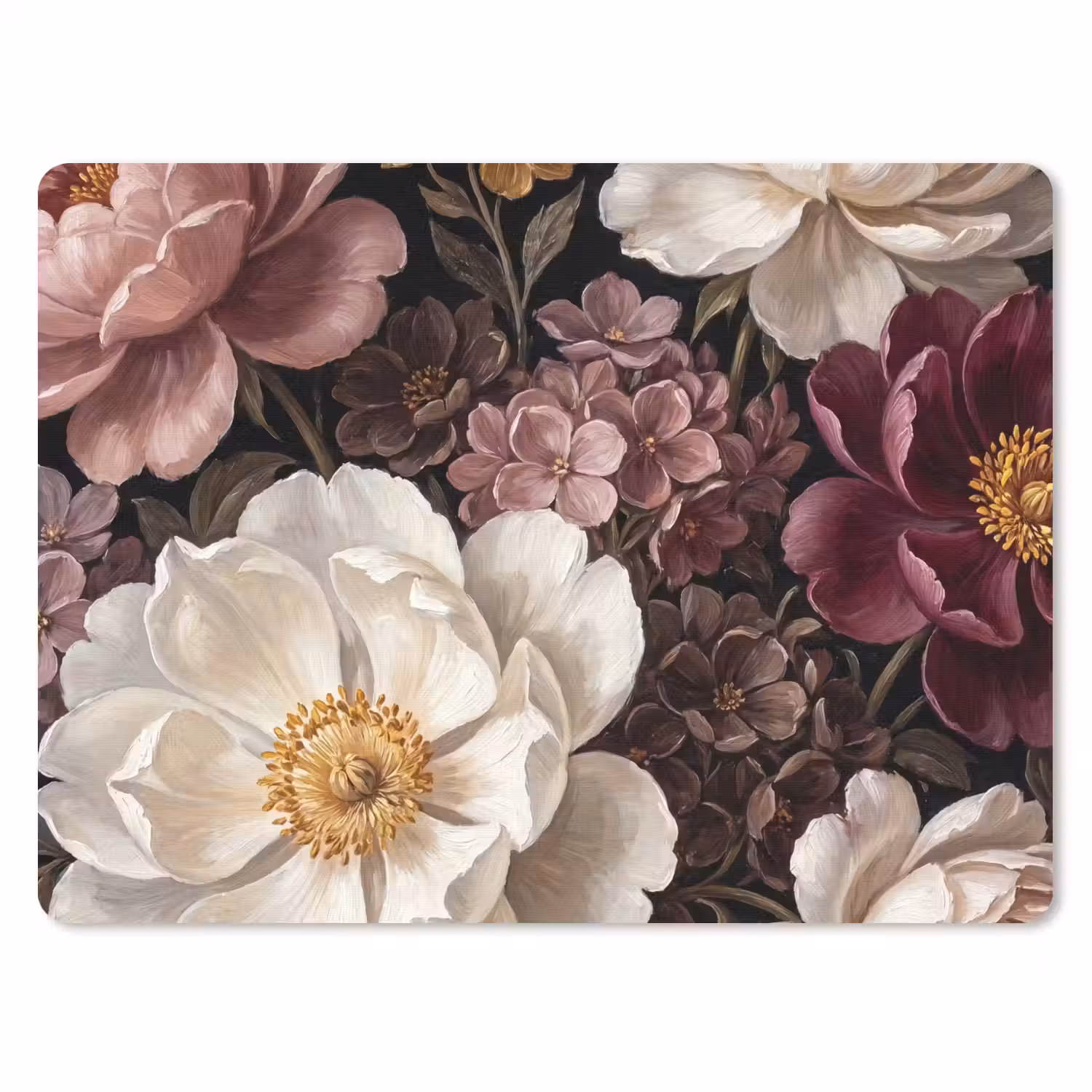 Bloemen - Boeket - Klassiek - Donker - Rood muismat rubber klein -3d