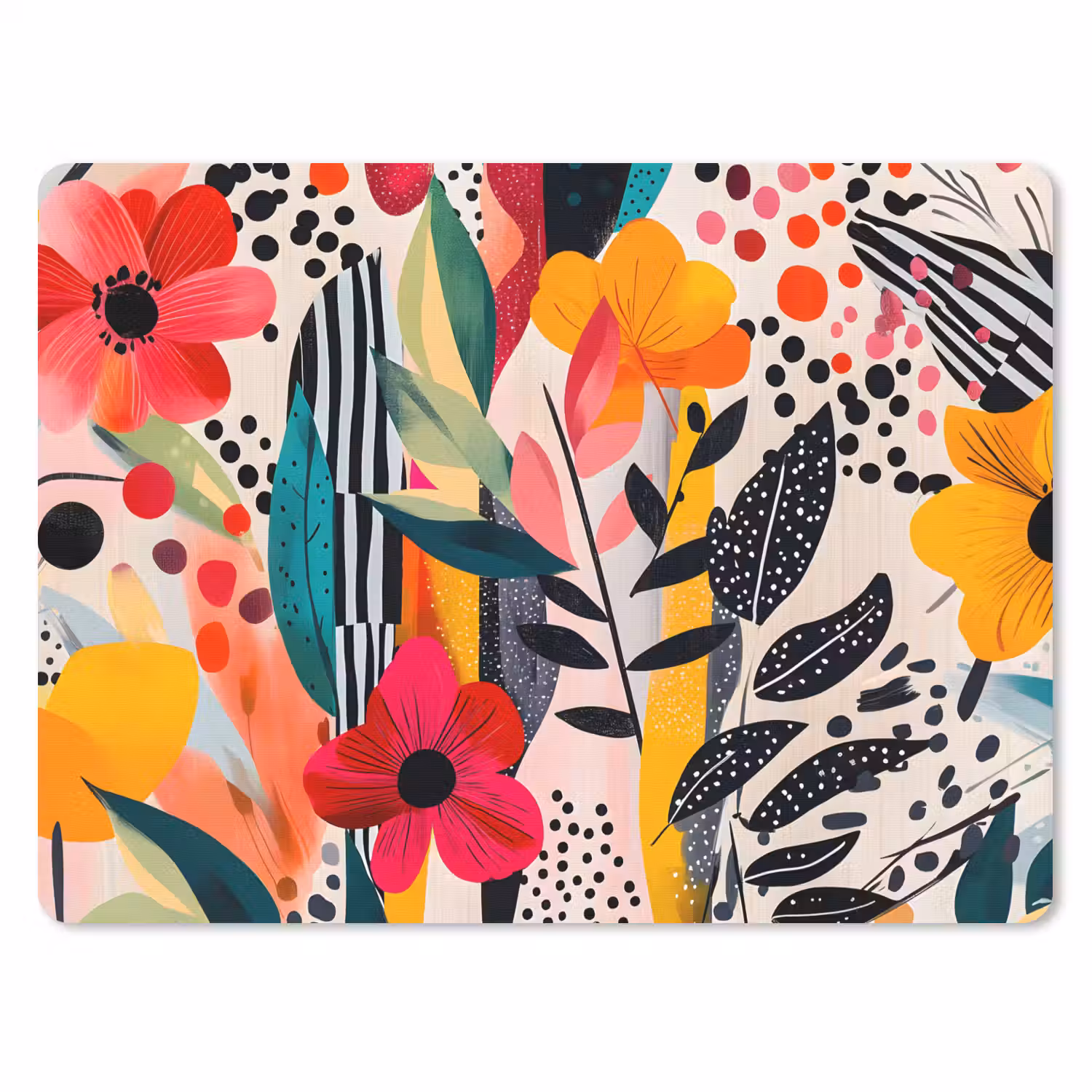 Bloemen - Bladeren - Abstract - Kleurrijk muismat rubber klein -3d