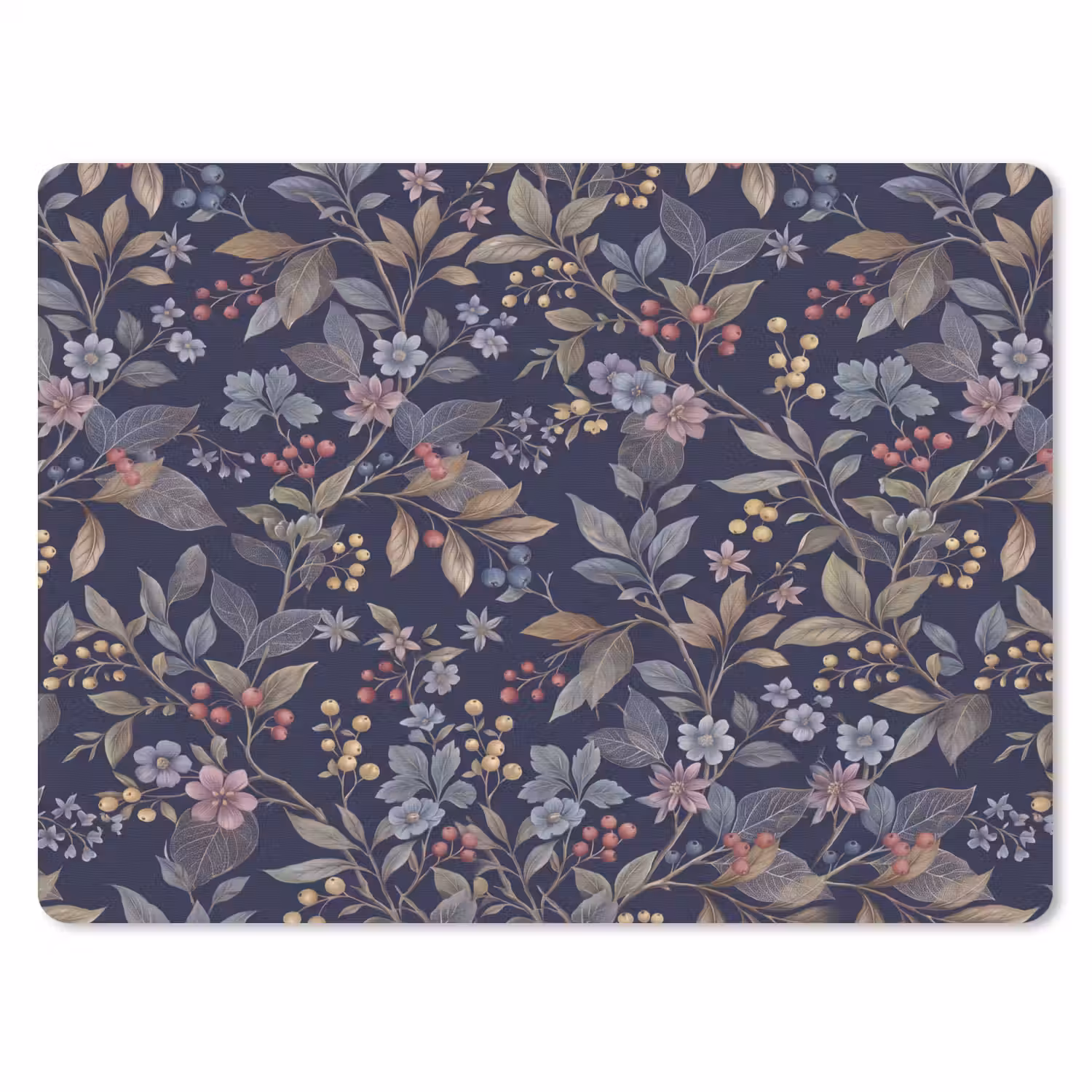 Bloemen - Bladeren - Patroon - Botanisch - Donkerblauw muismat rubber klein -3d
