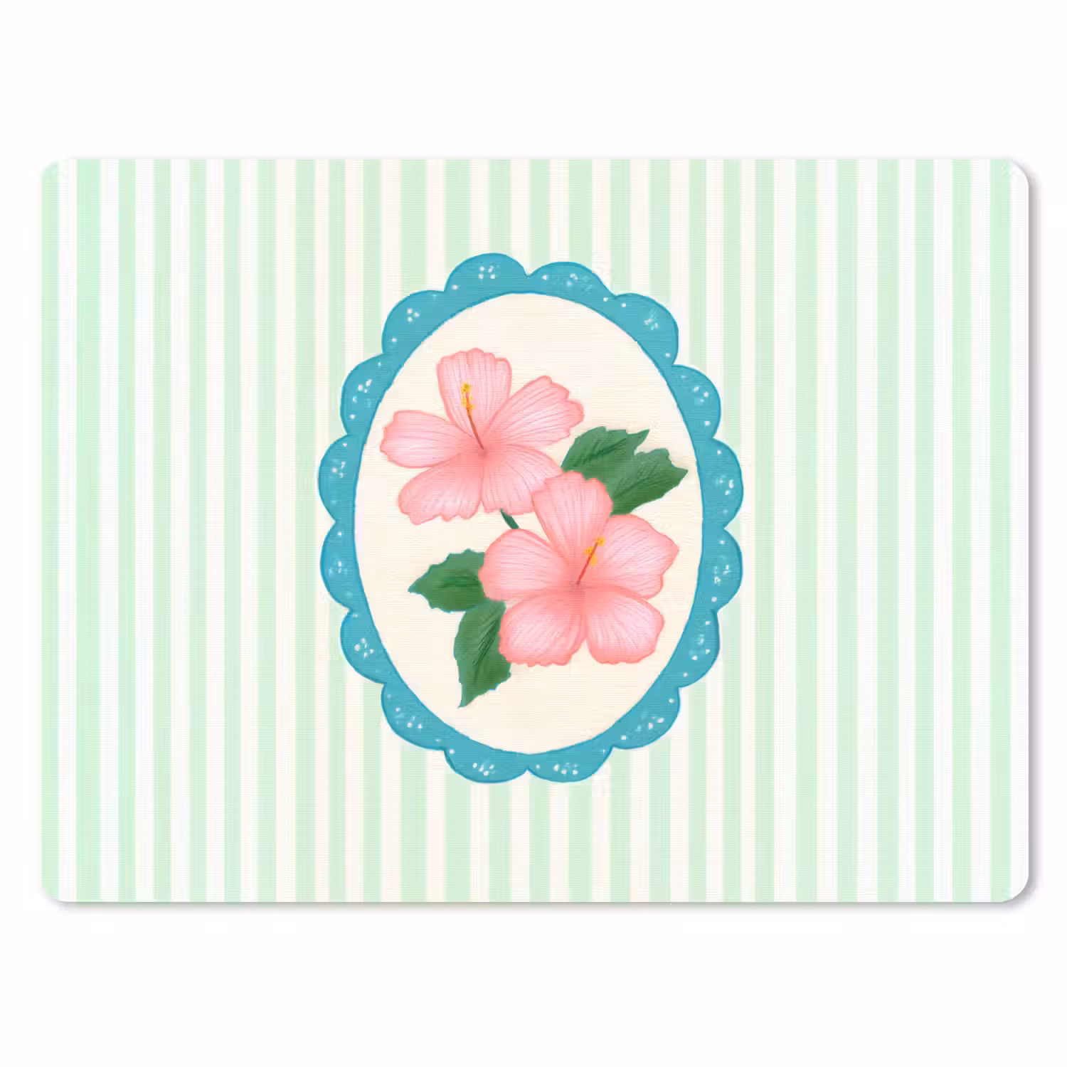 Bloemen - Ovaal - Strepen - Groen muismat rubber klein -3d