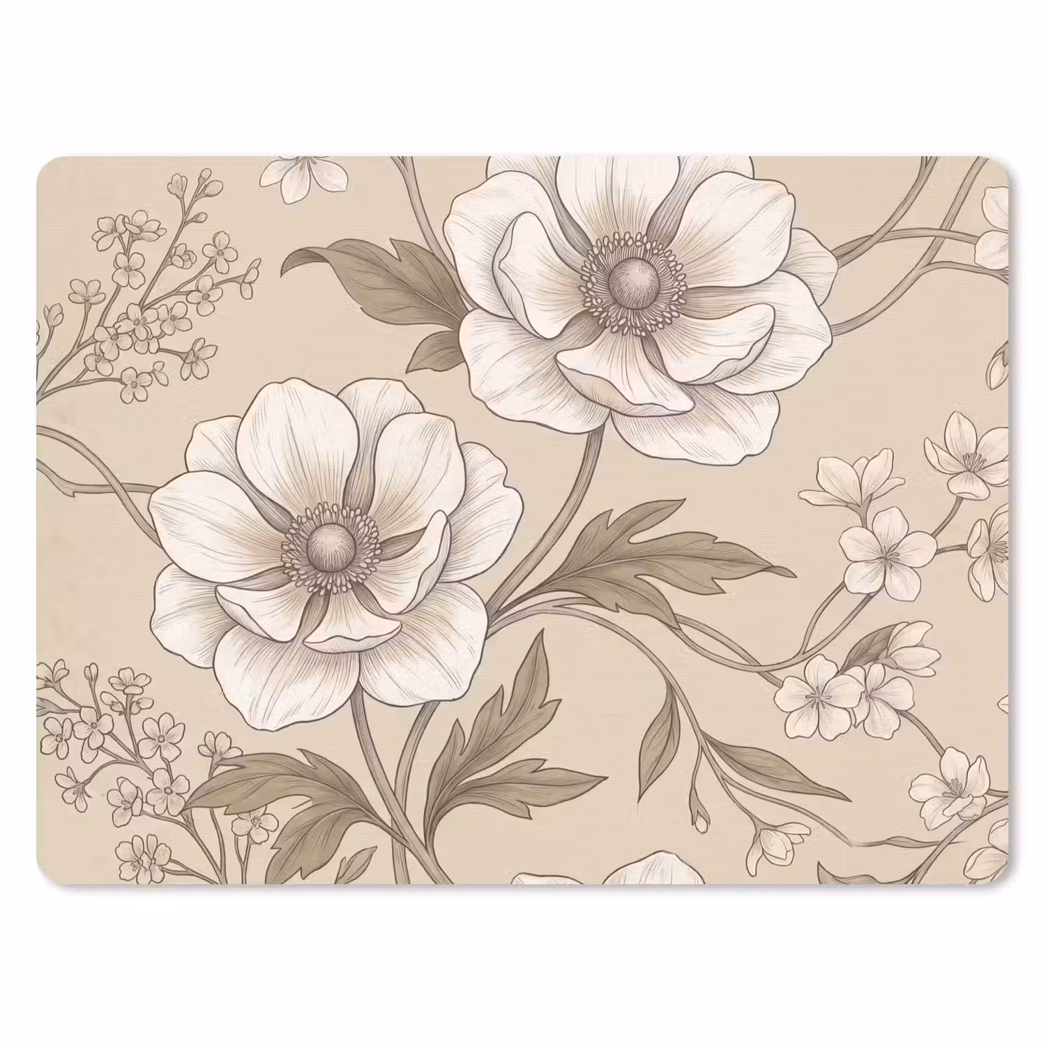 Bloemen - Patroon - Beige muismat rubber klein -3d