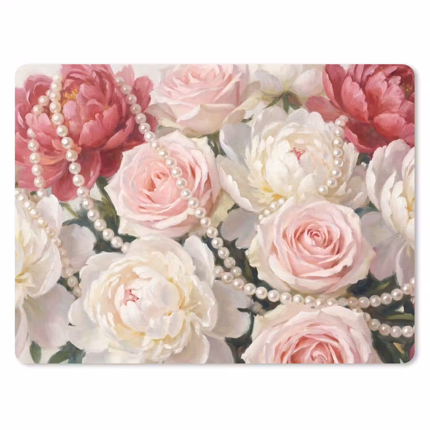 Bloemen - Parels - Romantiek - Klassiek - Roze muismat rubber klein -3d