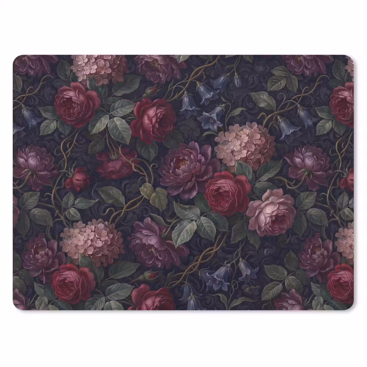 Bloemen - Rood - Klassiek - Donker - Patroon muismat rubber klein -3d