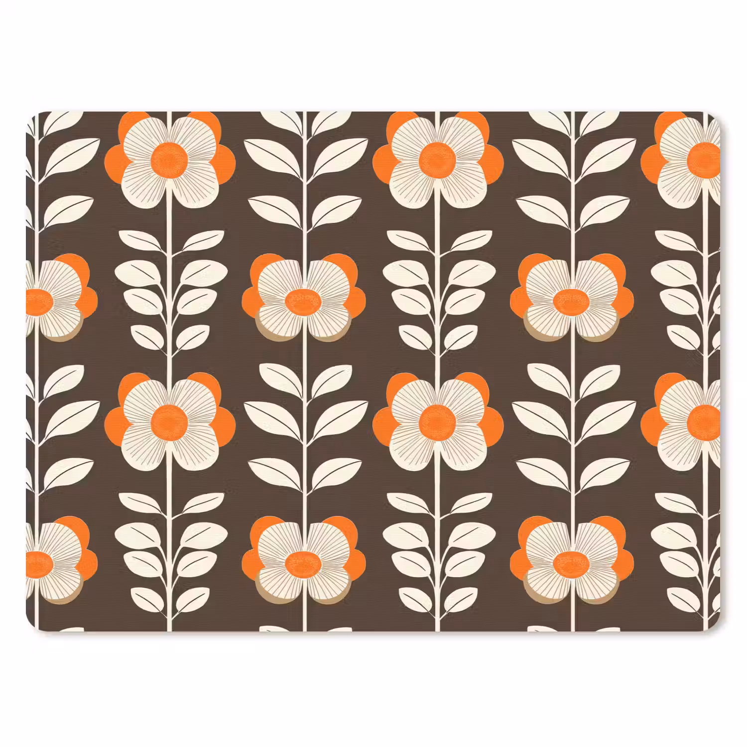 Bloemen - Retro - Bruin muismat rubber klein 262 -3d