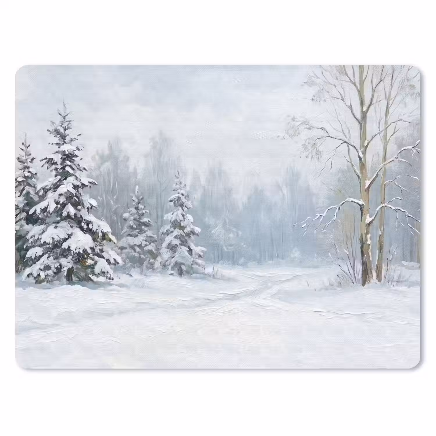 Bospad - Dennen - Sneeuw - Winter - Rustgevend muismat rubber klein -3d