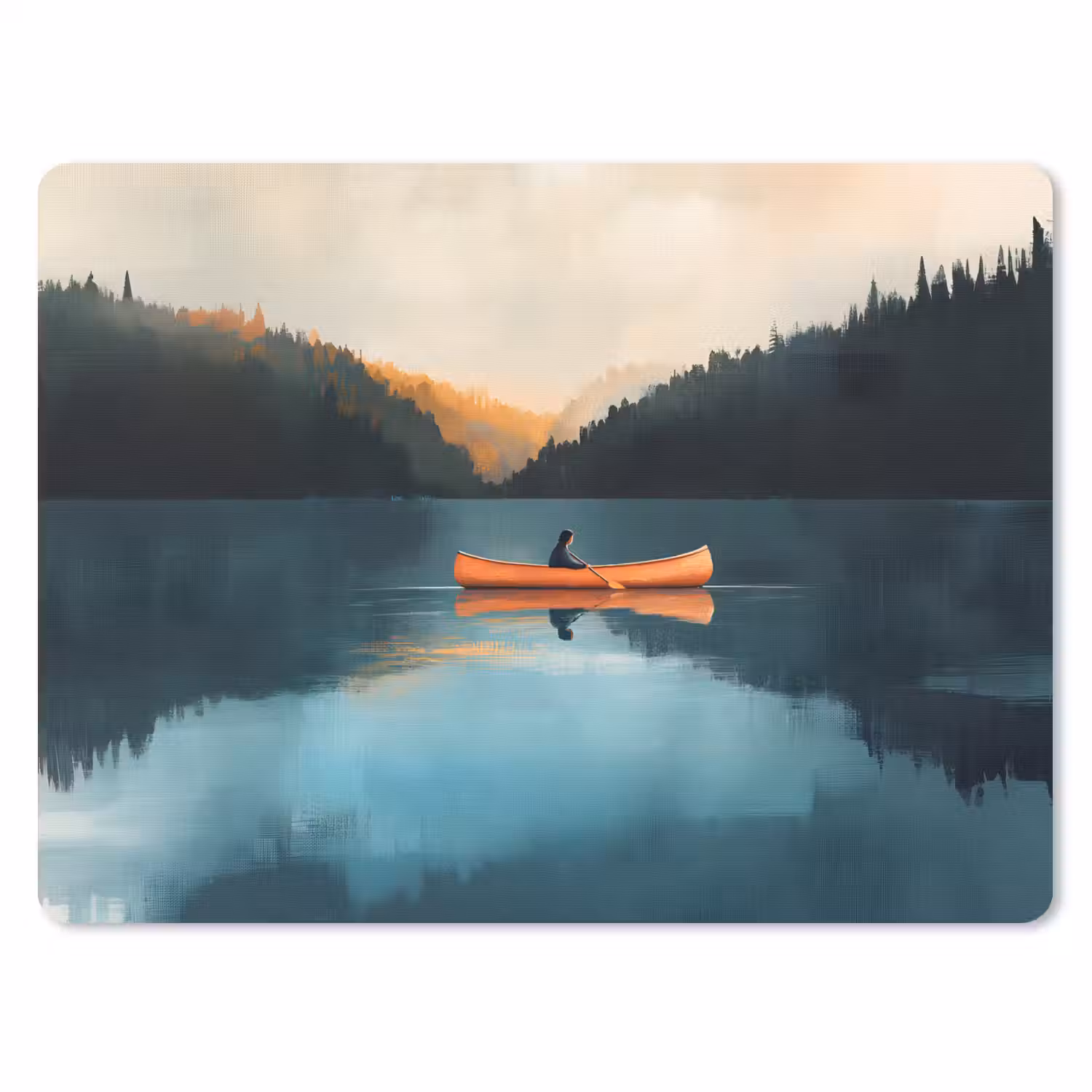 Bossen - Meer - Kano - Oranje muismat rubber klein -3d
