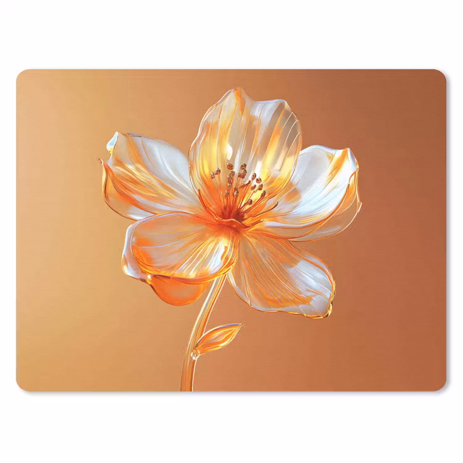 Glazen - Bloem - Oranje muismat rubber klein -3d