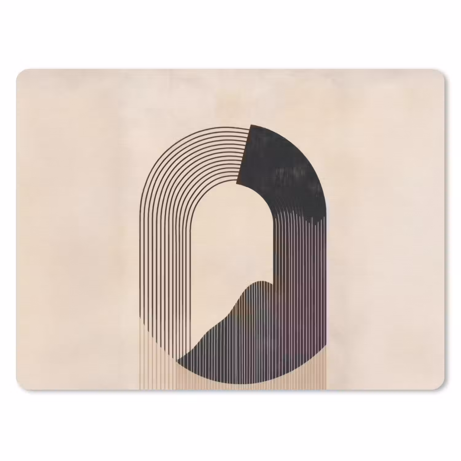 Grafisch gebogen motief - Beige muismat rubber klein -3d