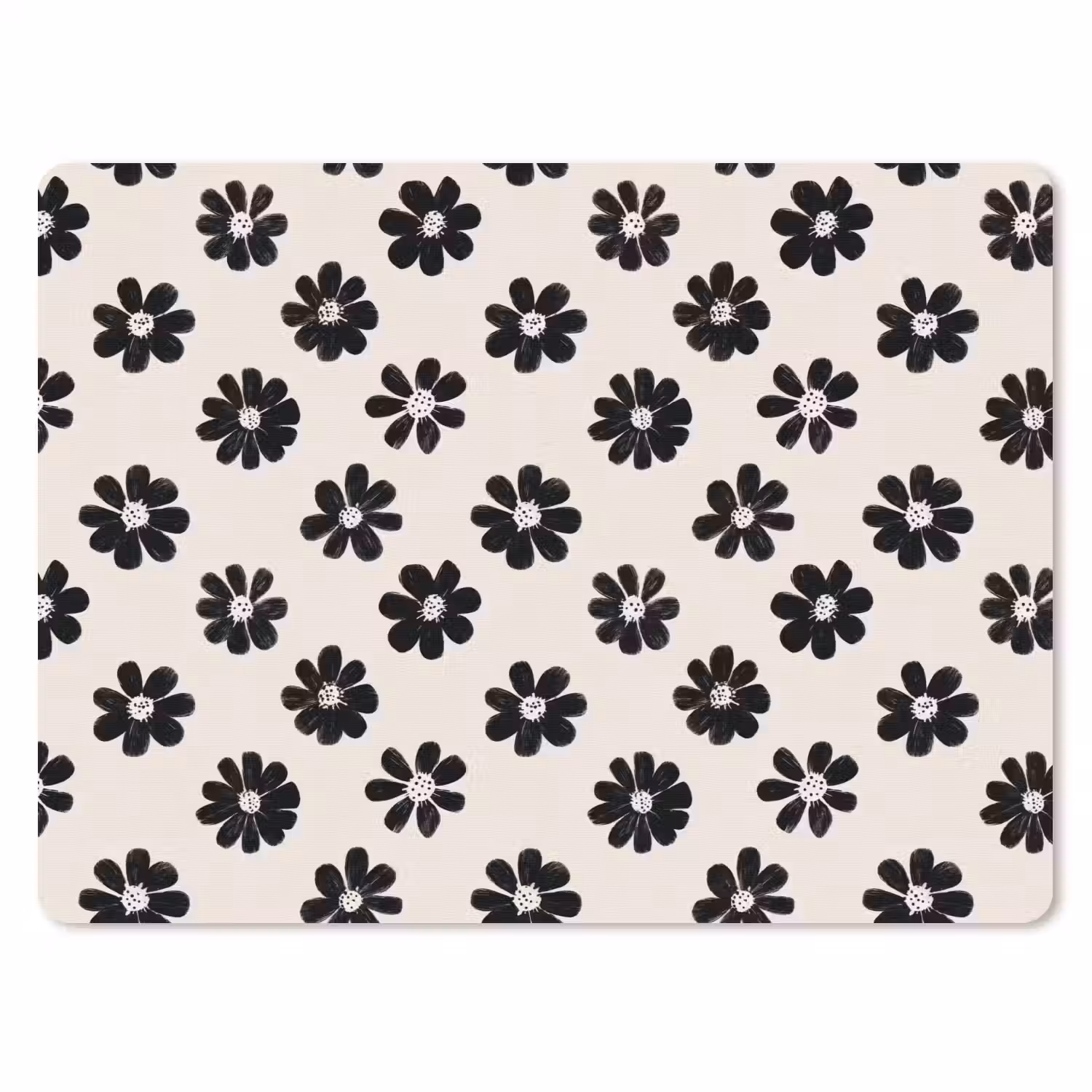 Grafisch - Madeliefjes - Zwart - Beige muismat rubber klein 262 -3d