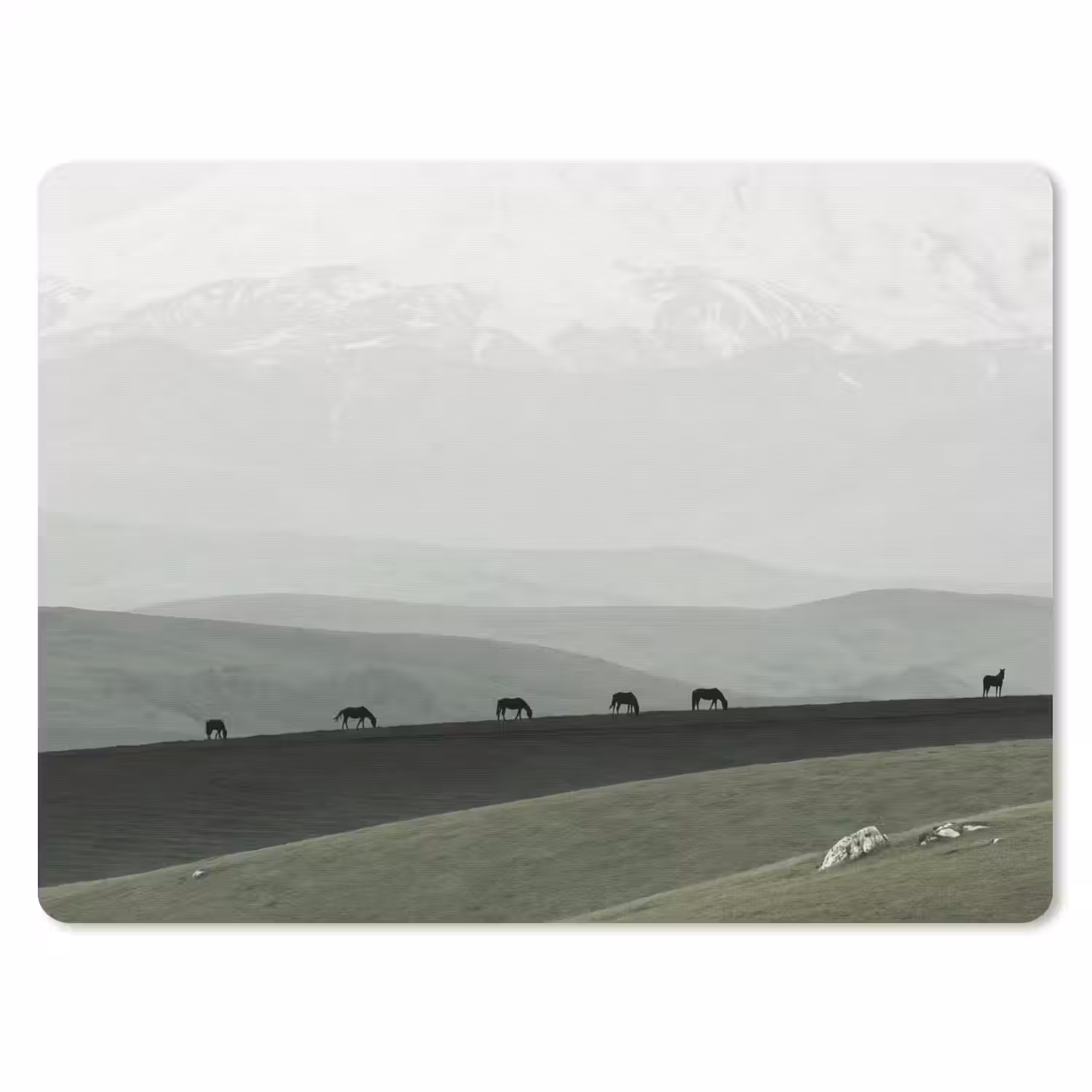 Grijs - Berg - Paarden muismat rubber klein -3d